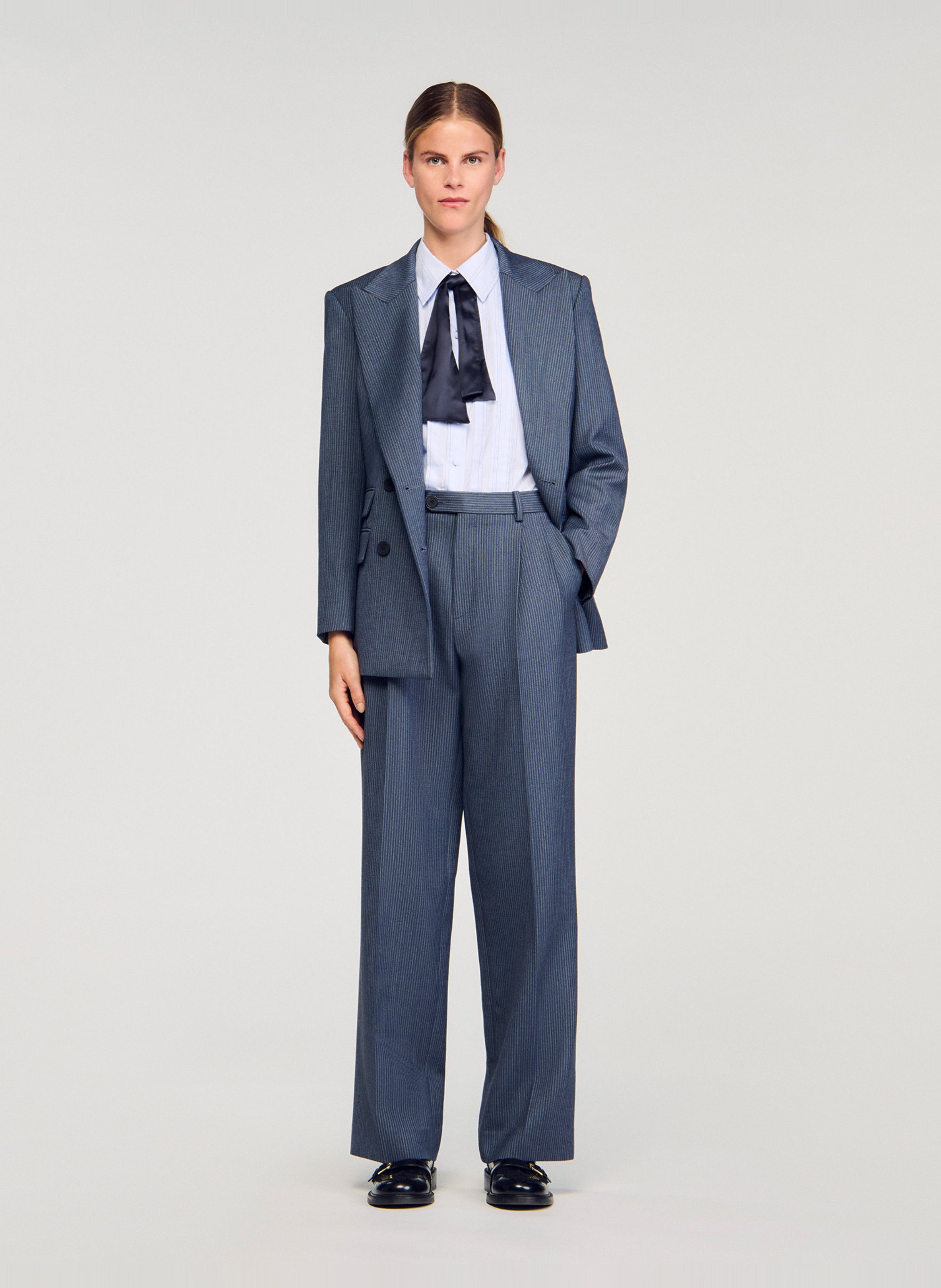Straight Striped Pleated Trousers SANDRO Blue