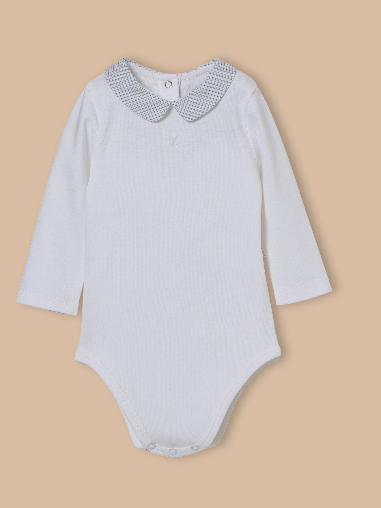 Checked organic cotton bodysuit with collar CYRILLUS