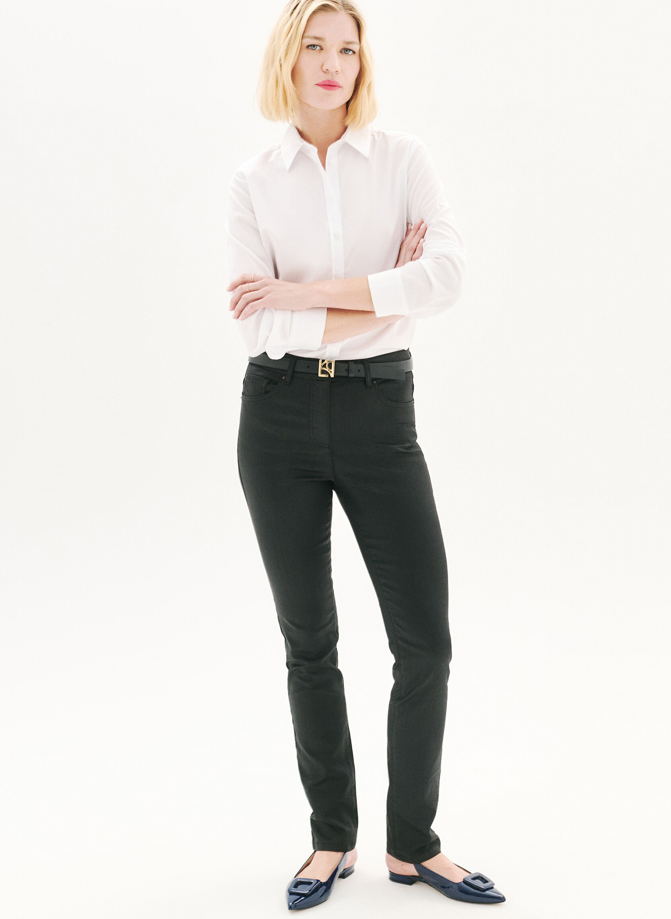 Pantalon slim en coton mélangé CAROLL Noir