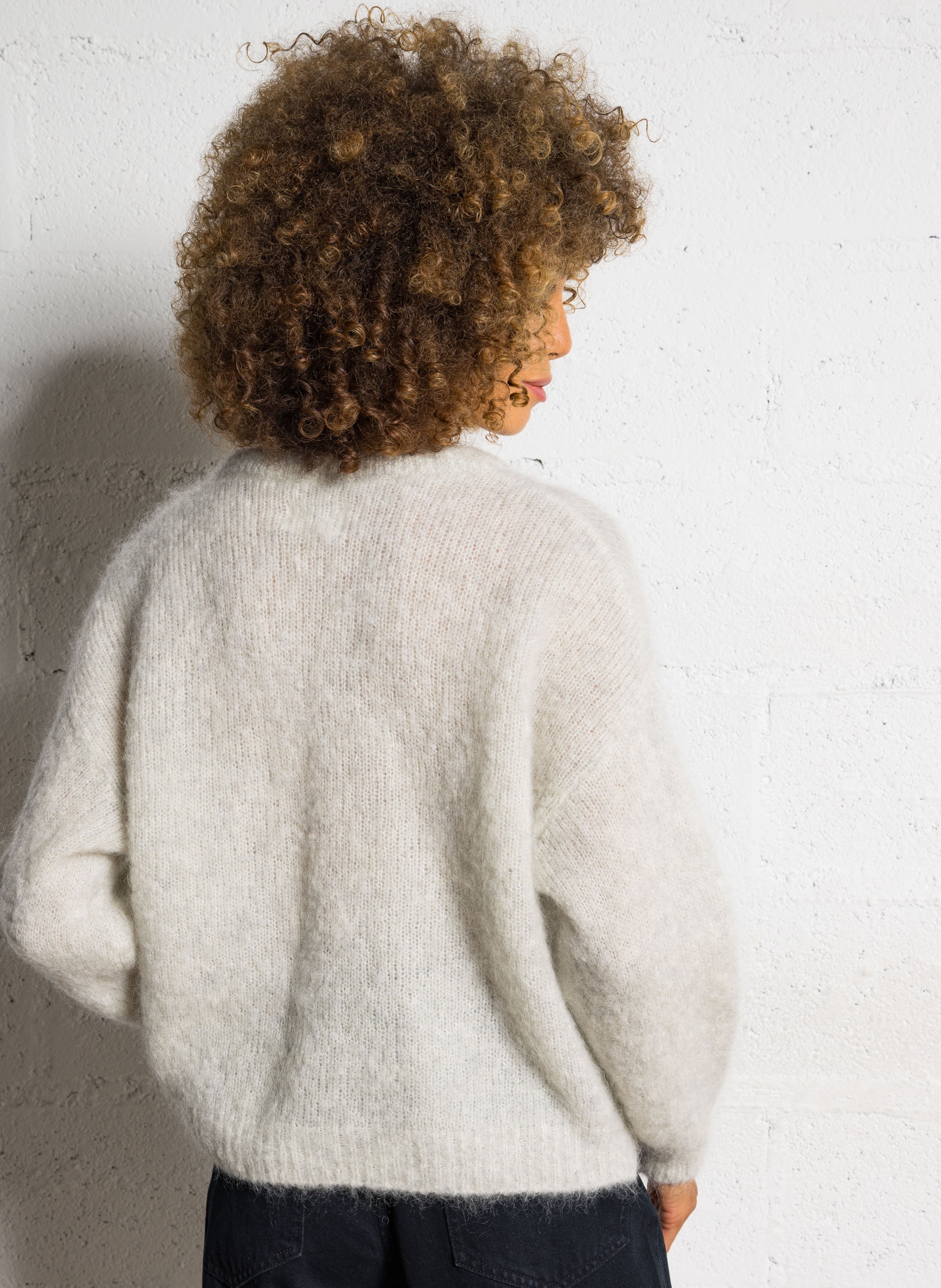 Pull ample col tunisien uni en laine mélangée DES PETITS HAUTS Gris