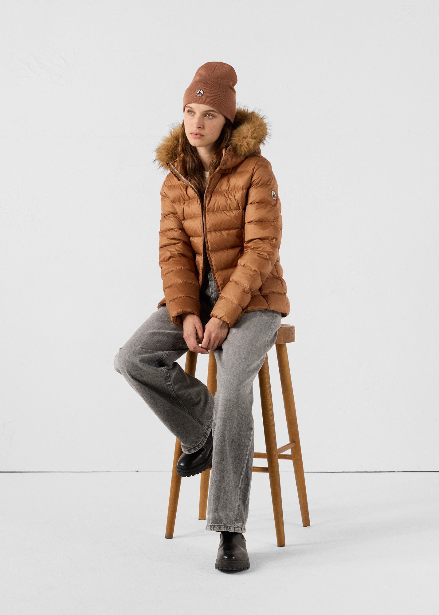 Luxury cold weather hooded puffer coat JOTT Brown