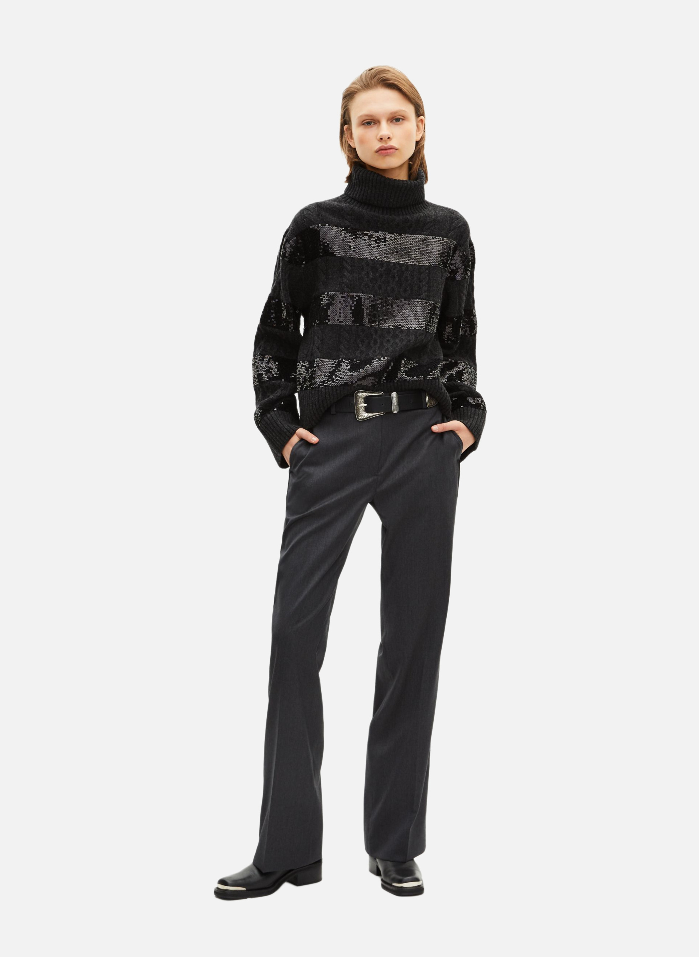 Turtleneck sweater with sequin stripes THE KOOPLES Black