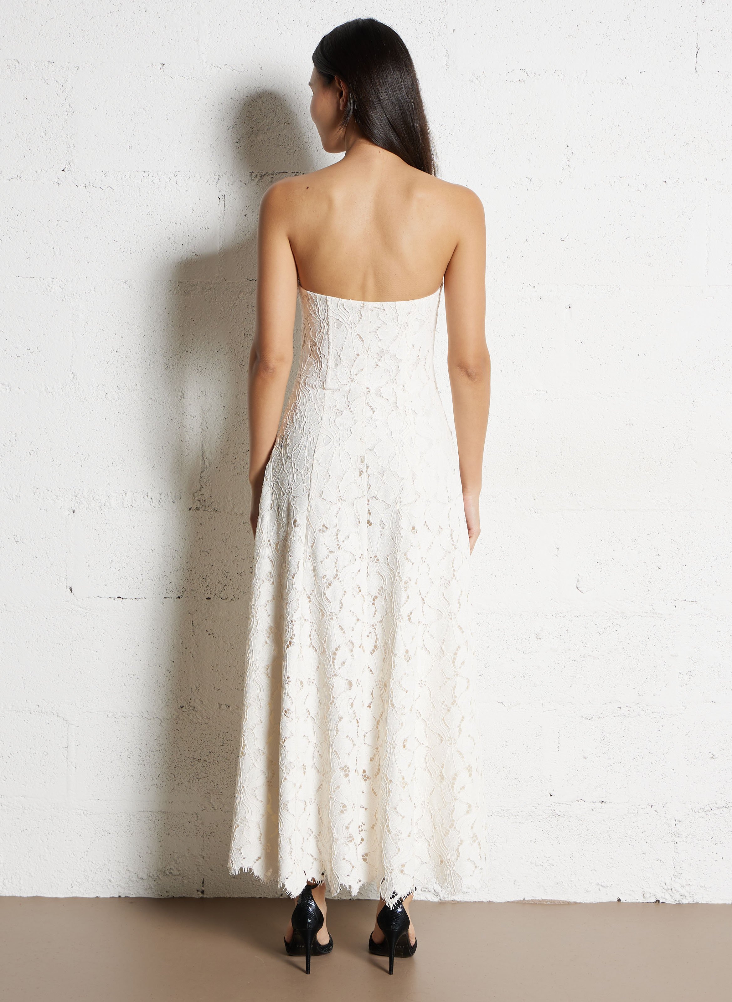 Strapless uitlopende kanten jurk IKKS Wit