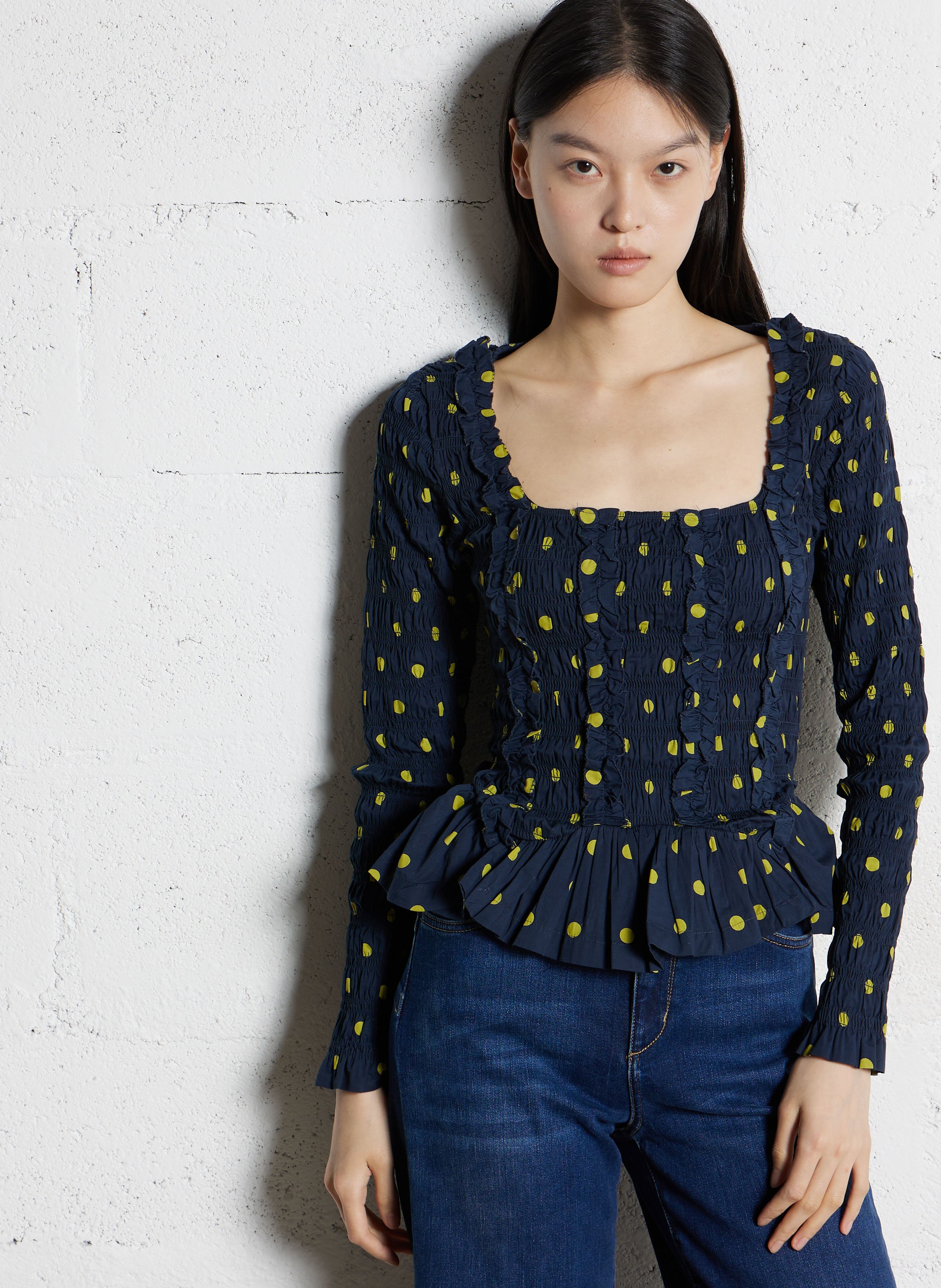 Top col carré à pois en coton bio DAMSON MADDER Multicolore