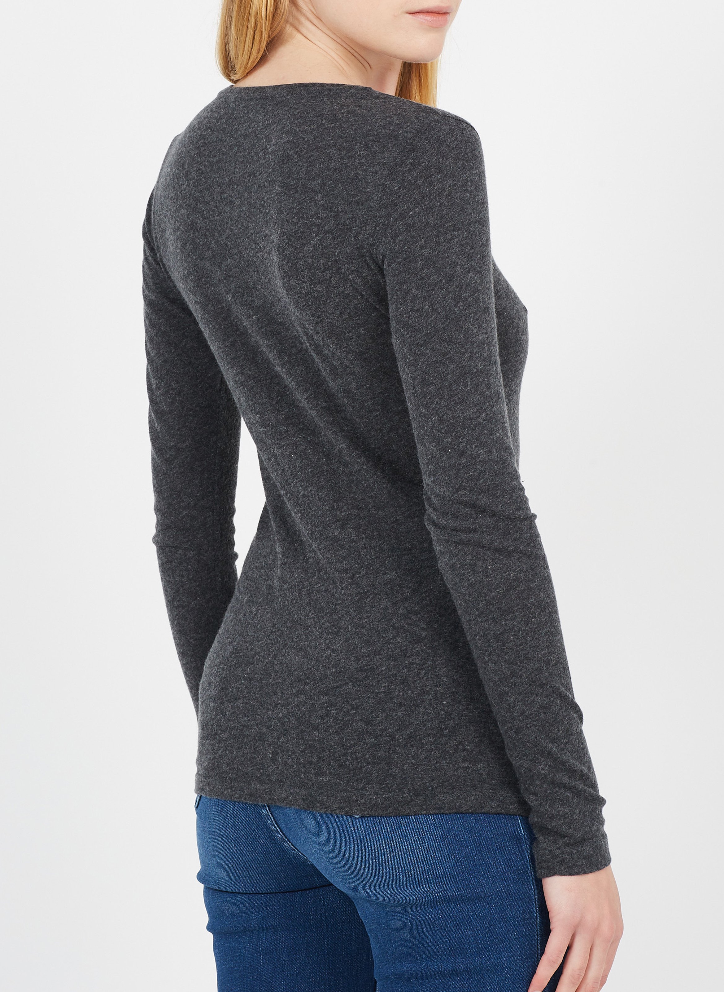 Tee-shirt col rond en coton et cachemire mélangé MAJESTIC FILATURES Gris