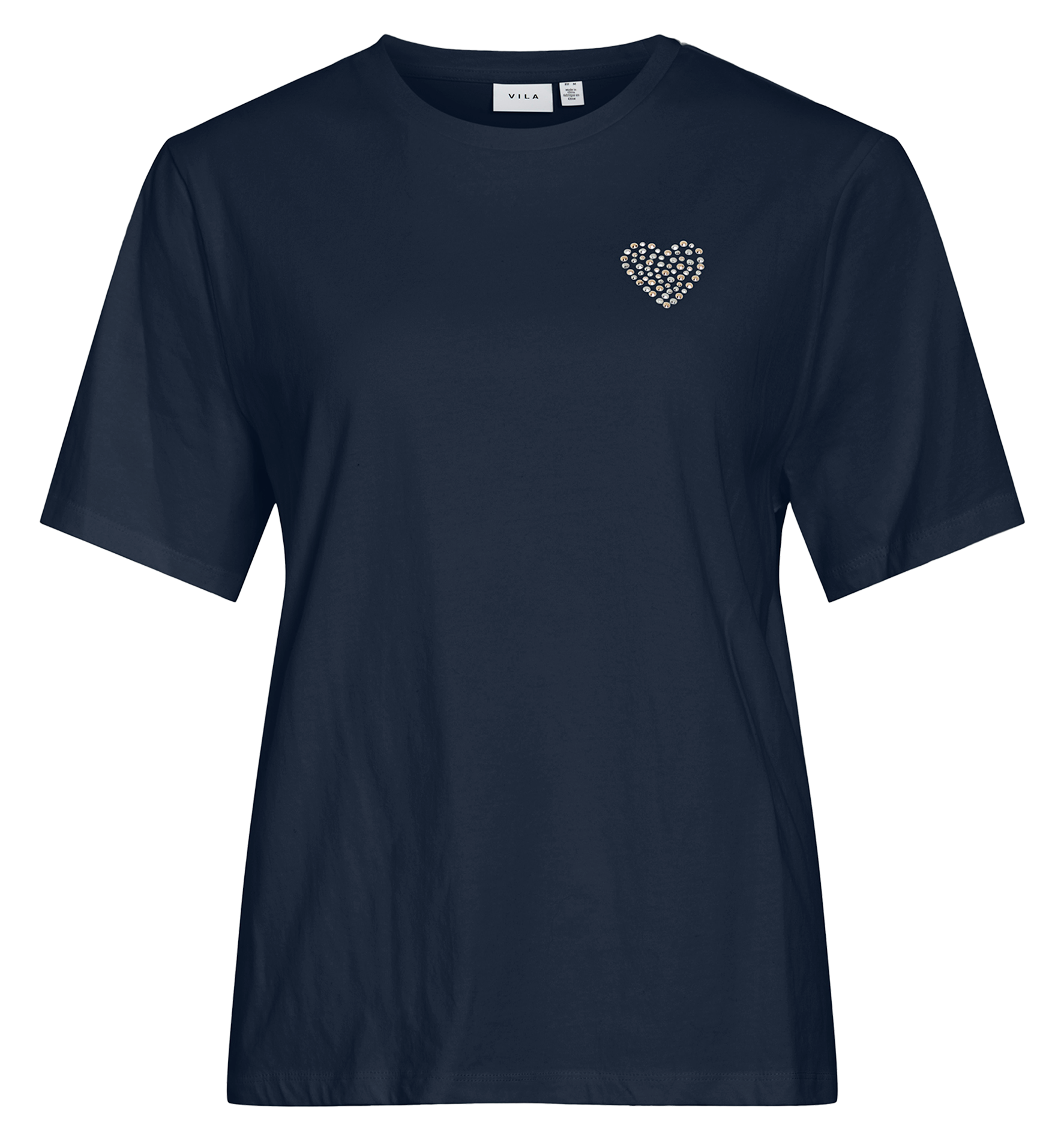 Tee-shirt droit col rond en coton mélangé VILA Bleu