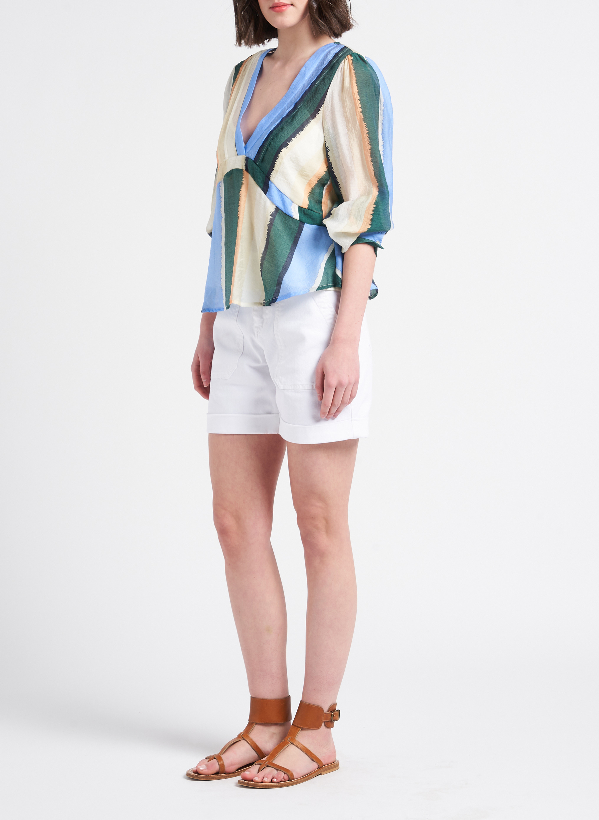 Top col V plongeant à rayures OBJECT Vert