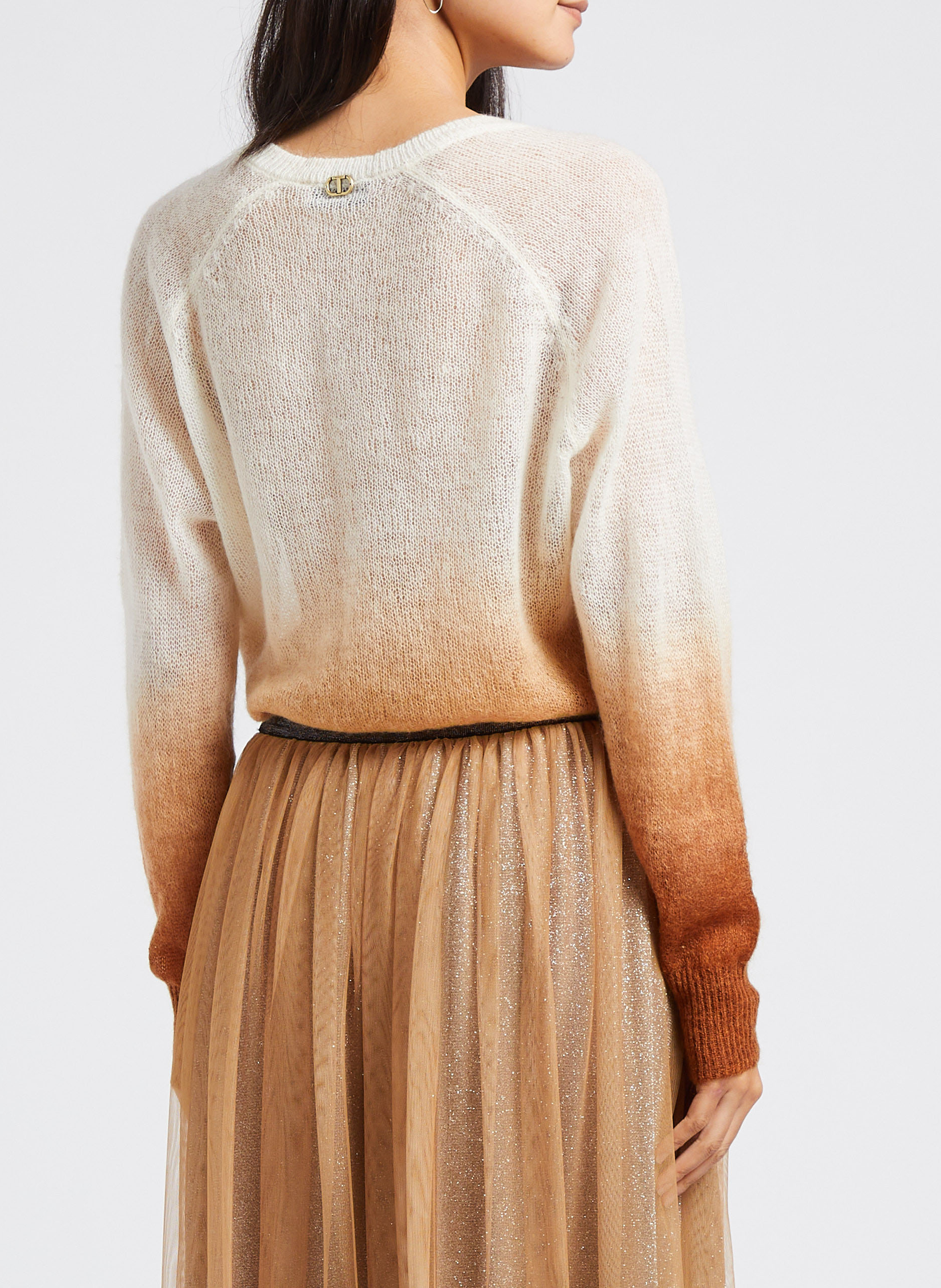 Pull col V en laine mélangée TWINSET Blanc