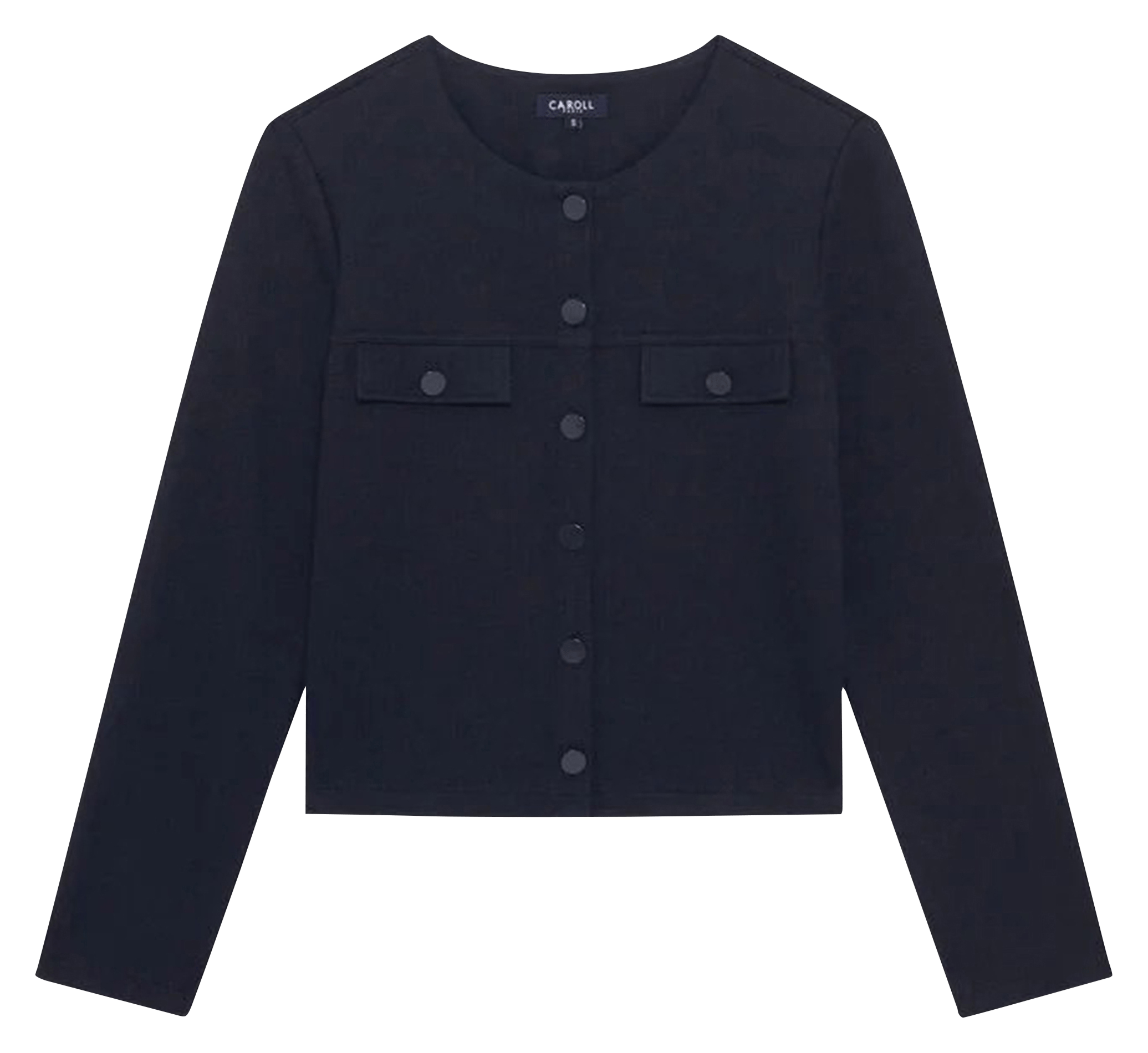 Veste droite col rond en maille CAROLL Bleu