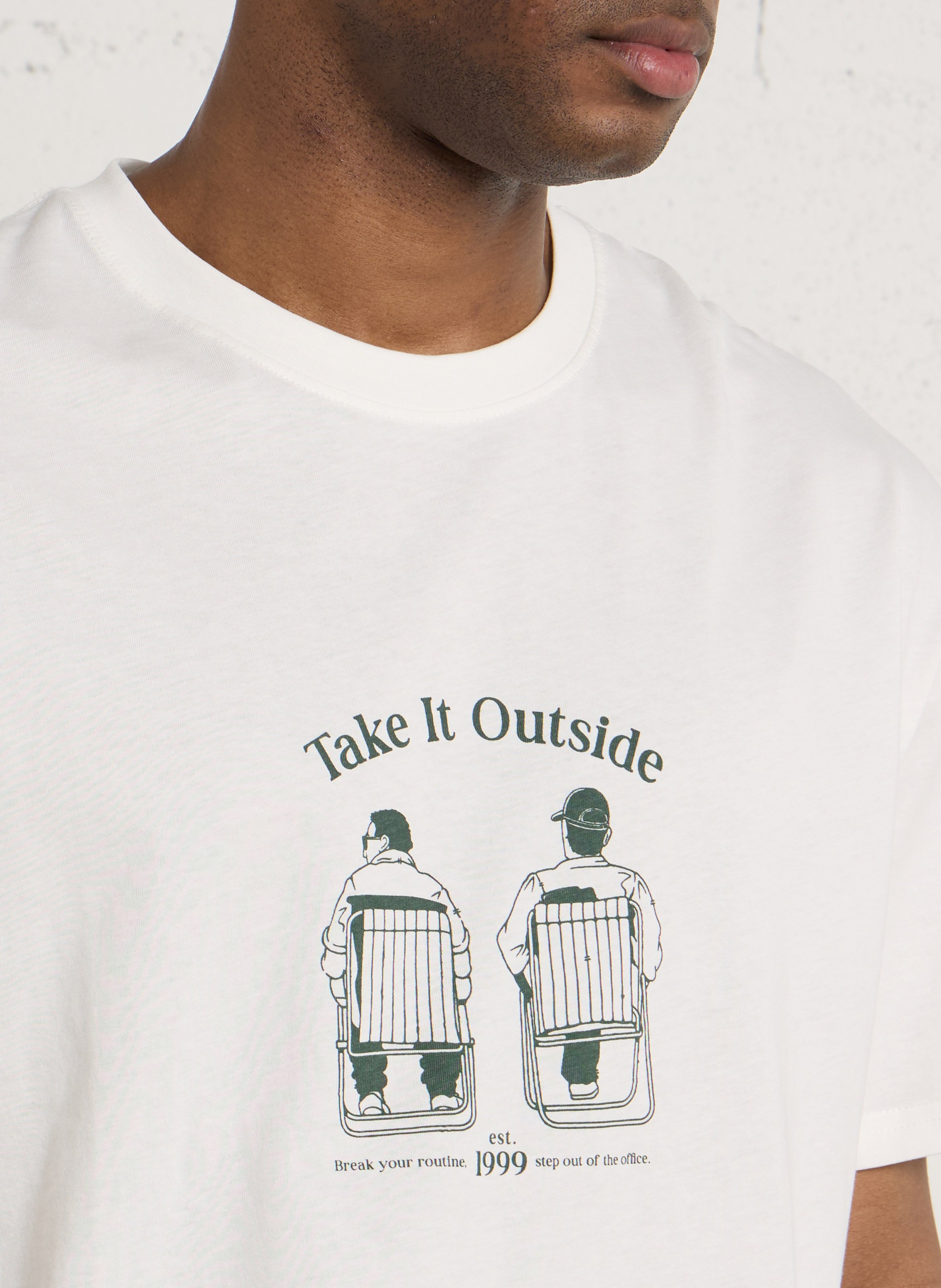 Oversized round neck t-shirt with print SOLID White