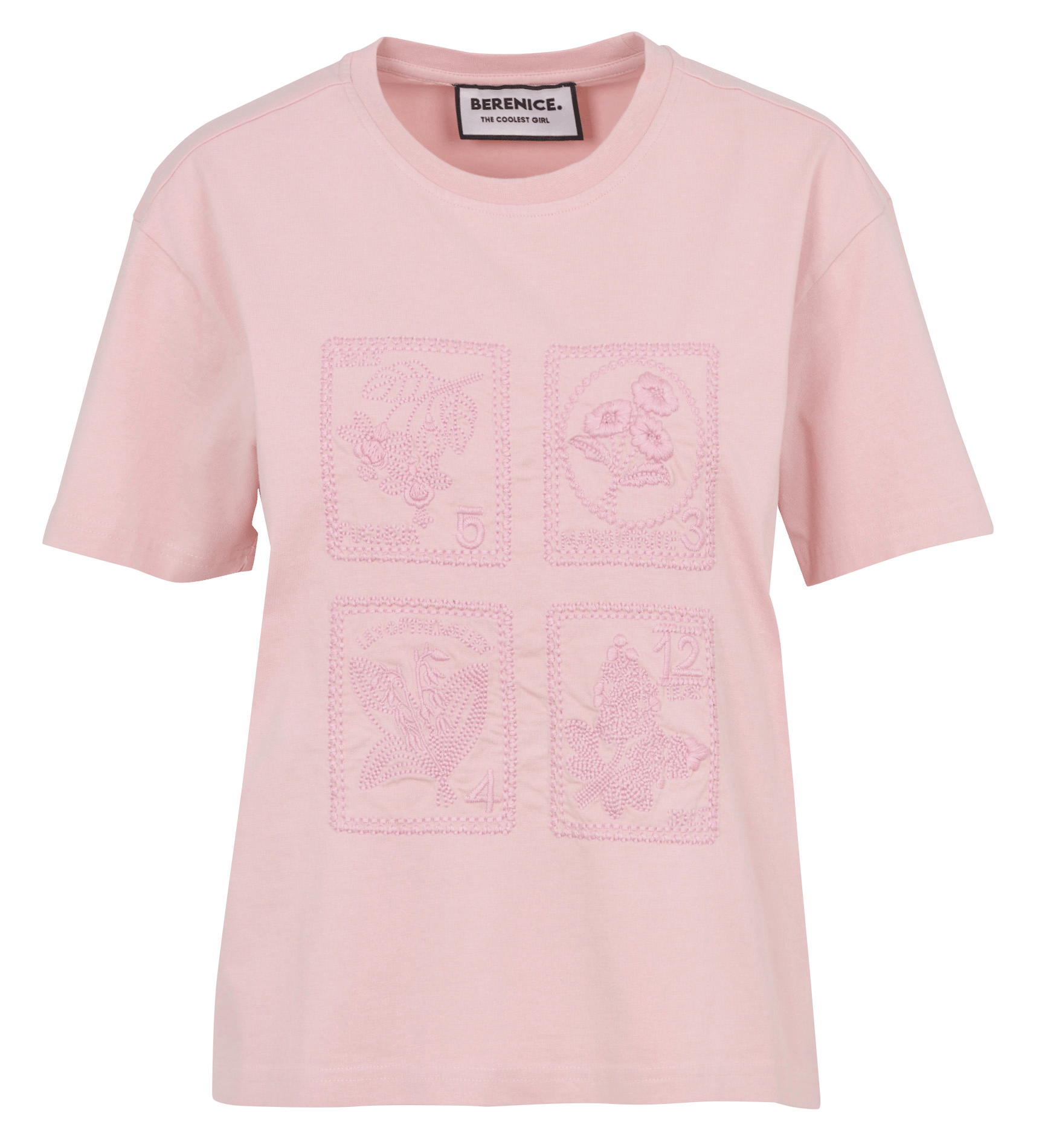 Straight-cut round-neck T-shirt in embroidered cotton BERENICE Pink