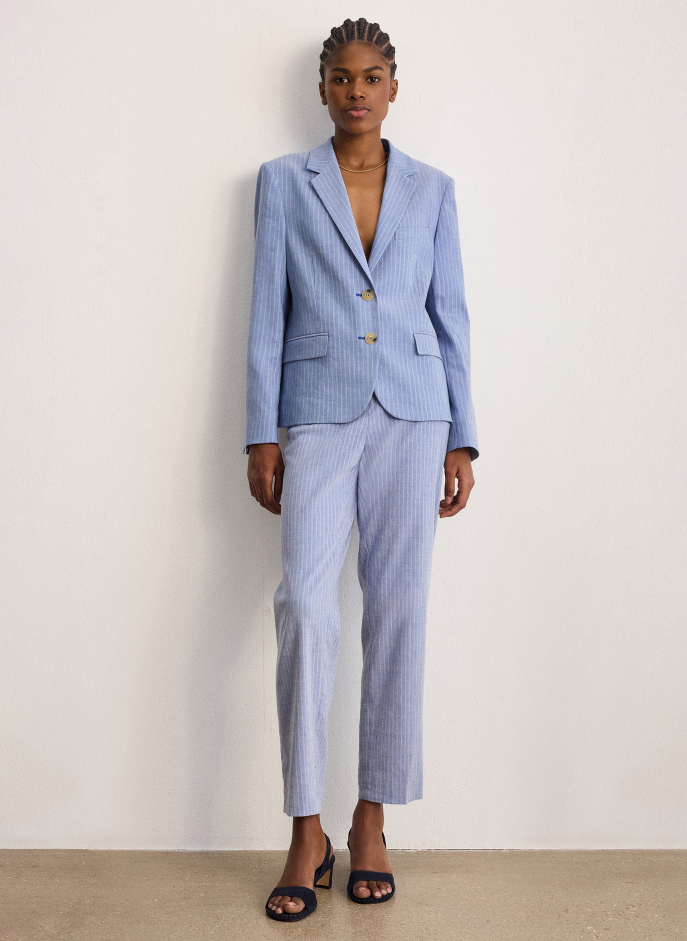 Veste col tailleur en lin mélangé PABLO Bleu