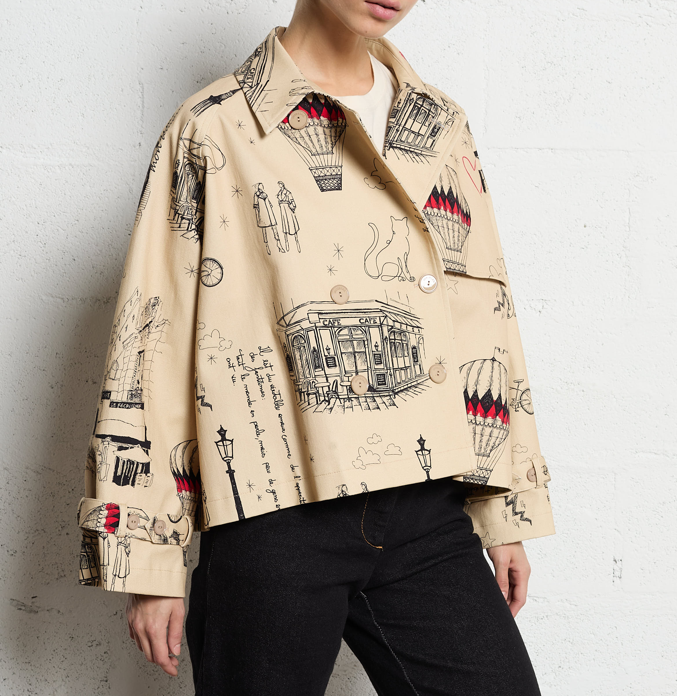 Klassischer Caban-Mantel mit bedrucktem Kragen aus Baumwolle IMPERIAL Beige