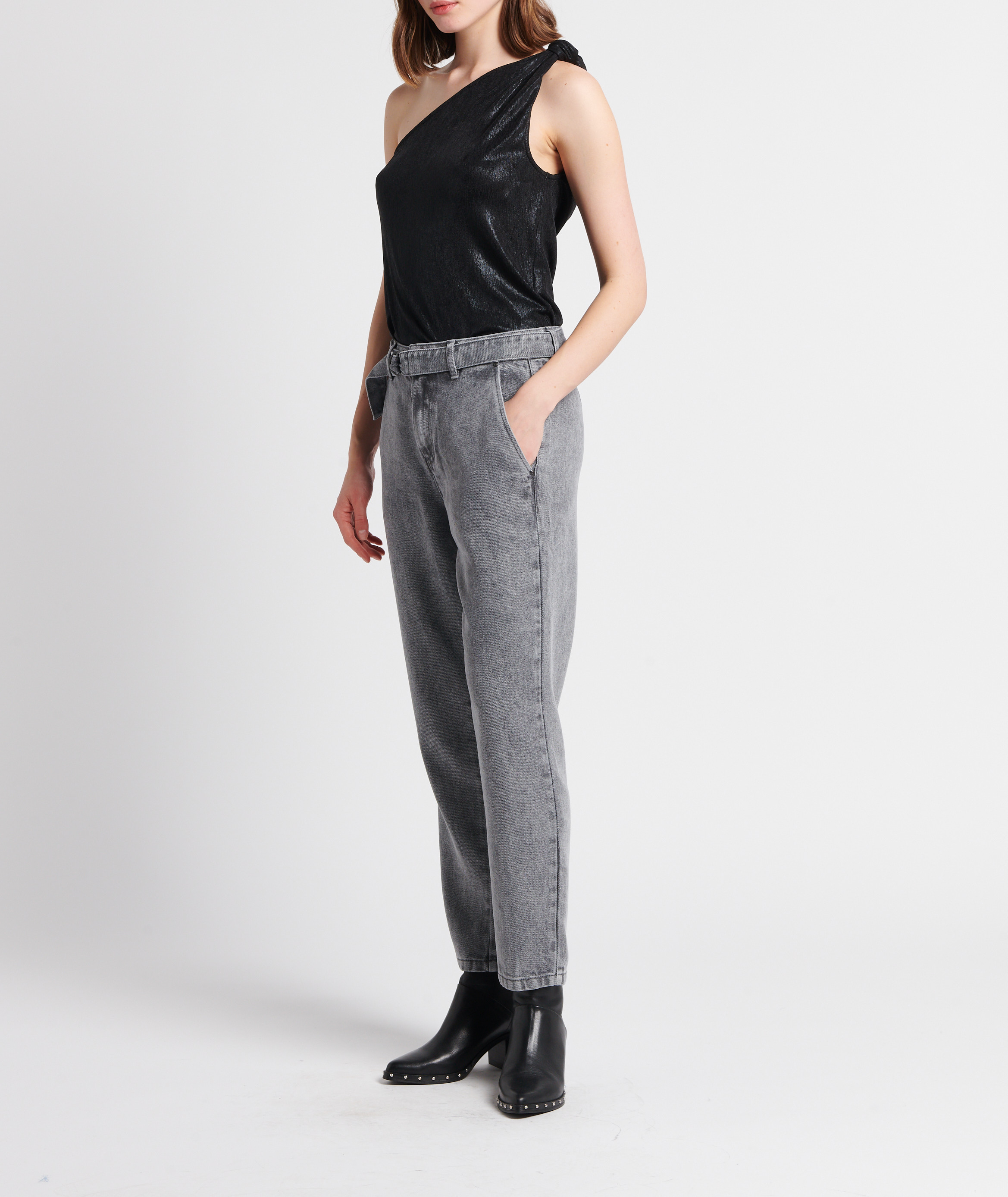 Baggy Jeans mit hoher Taille und verkürztem Schnitt in verwaschener Optik IKKS Grau