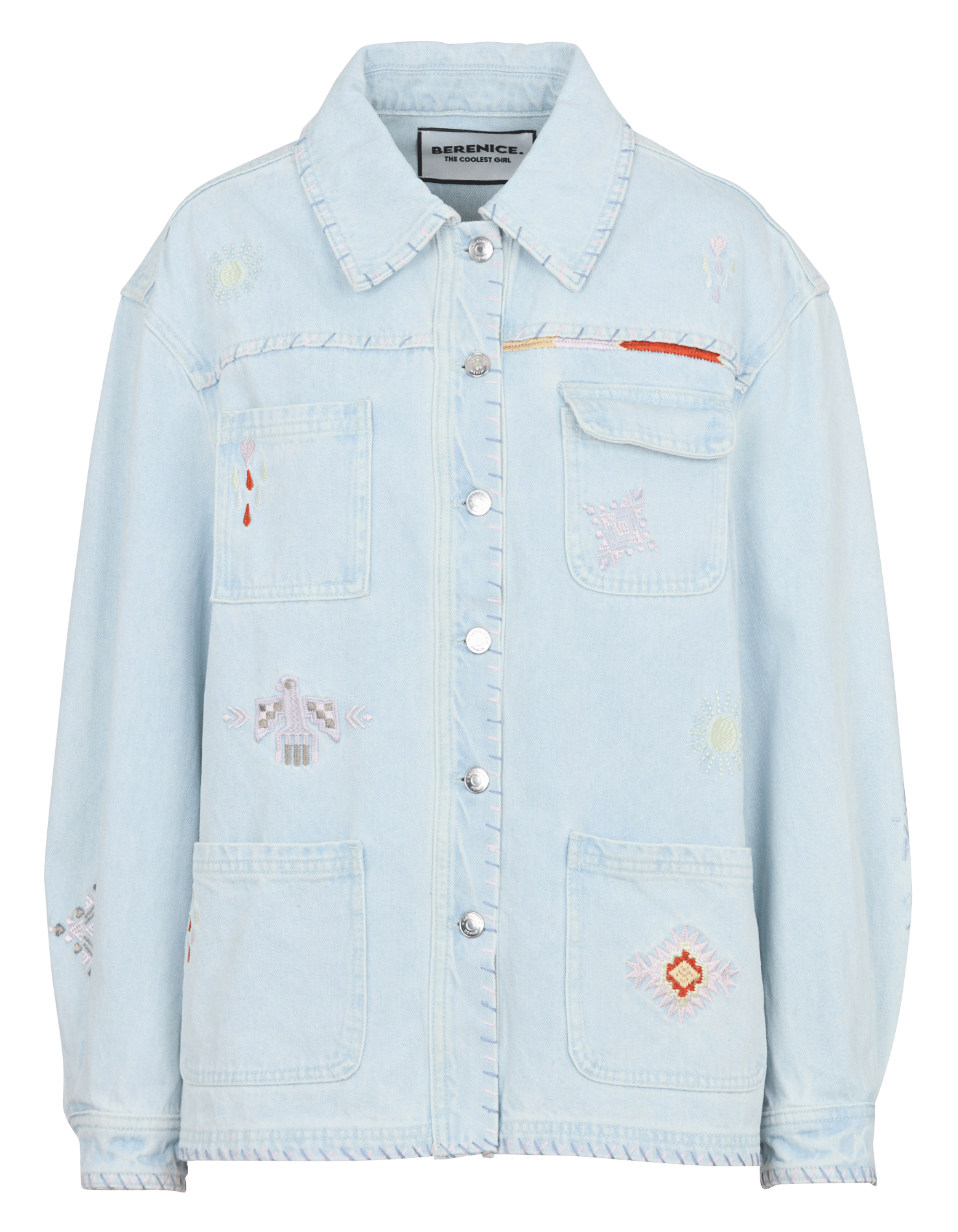 Veste en jean brodée BERENICE Bleu