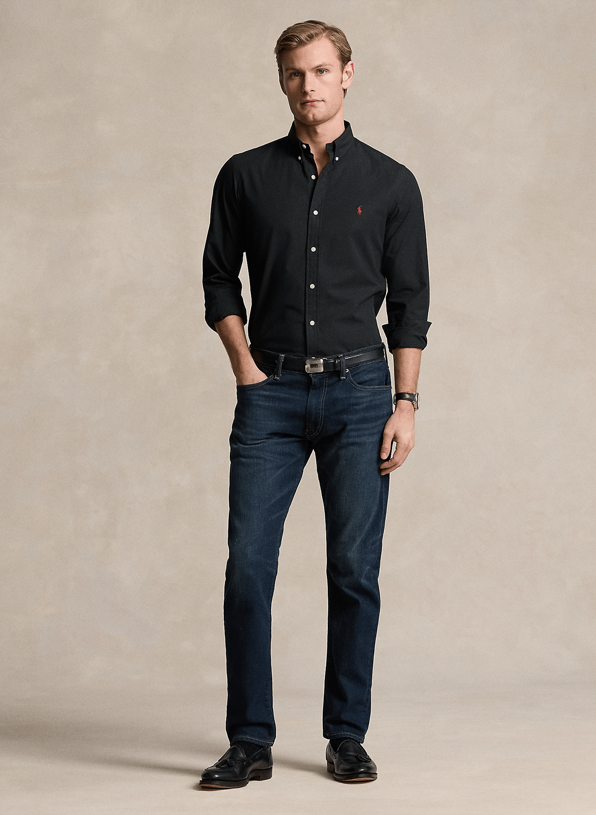 Slim-fit overhemd van katoenmix POLO RALPH LAUREN Zwart