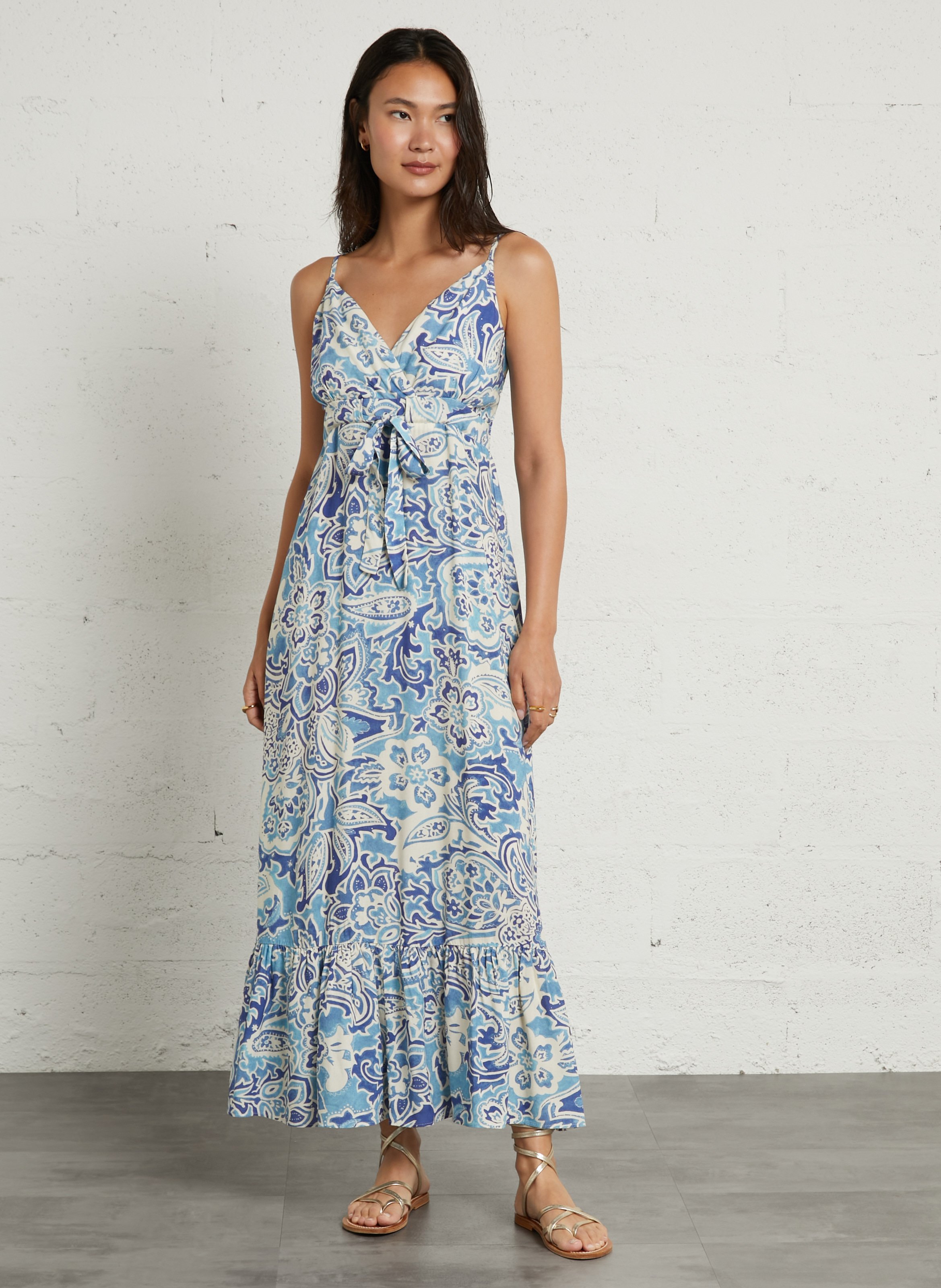 robe longue col V  SUD EXPRESS Bleu