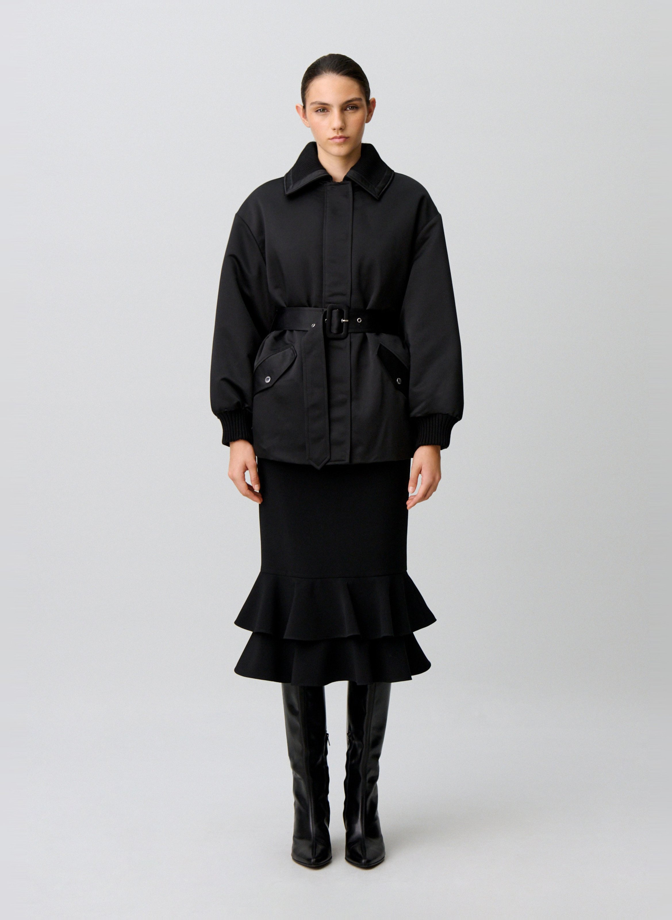 Manteau satiné à col classique CLAUDIE PIERLOT Noir