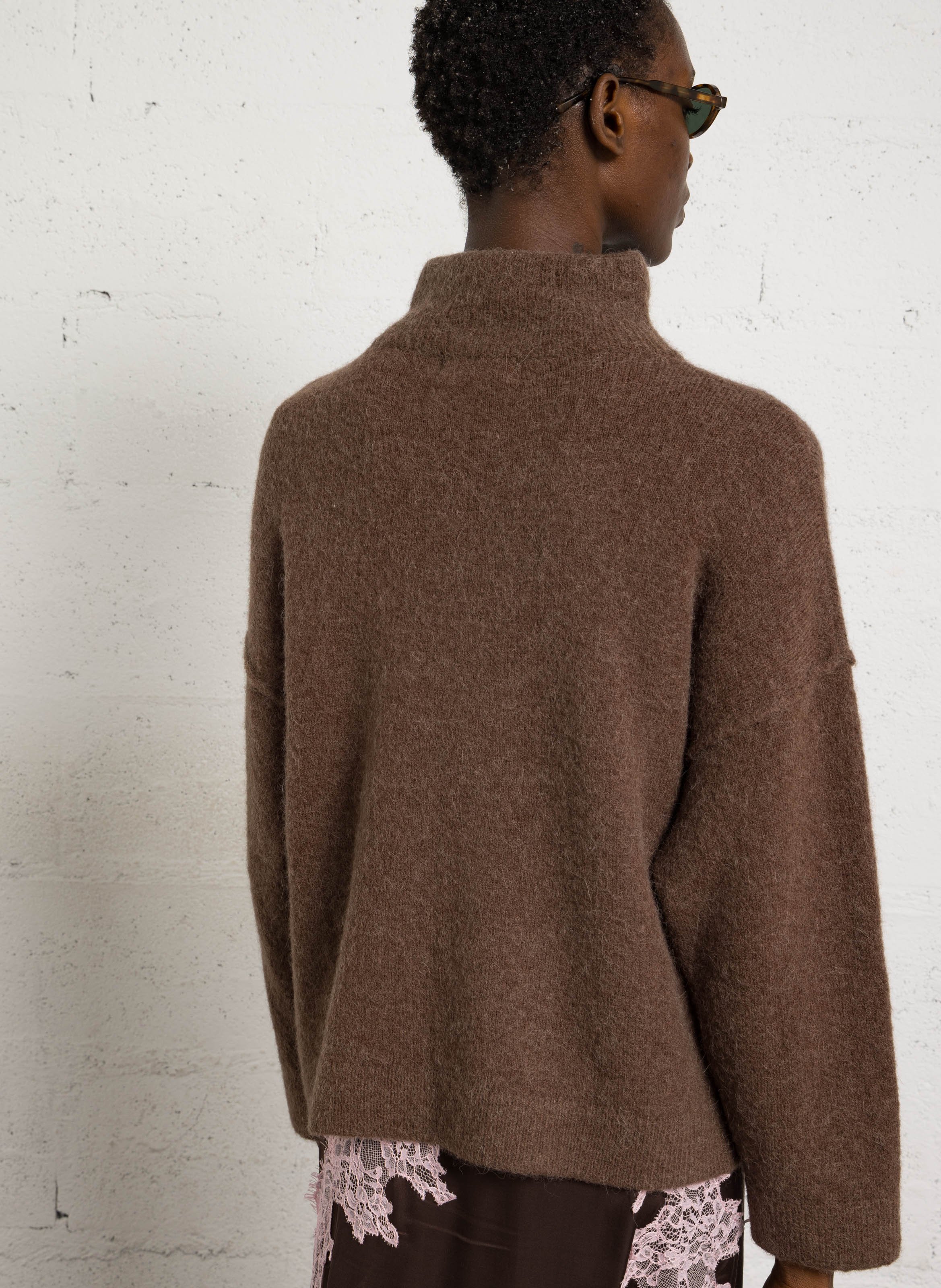 High-neck wool-blend sweater MAISON ANJE Brown