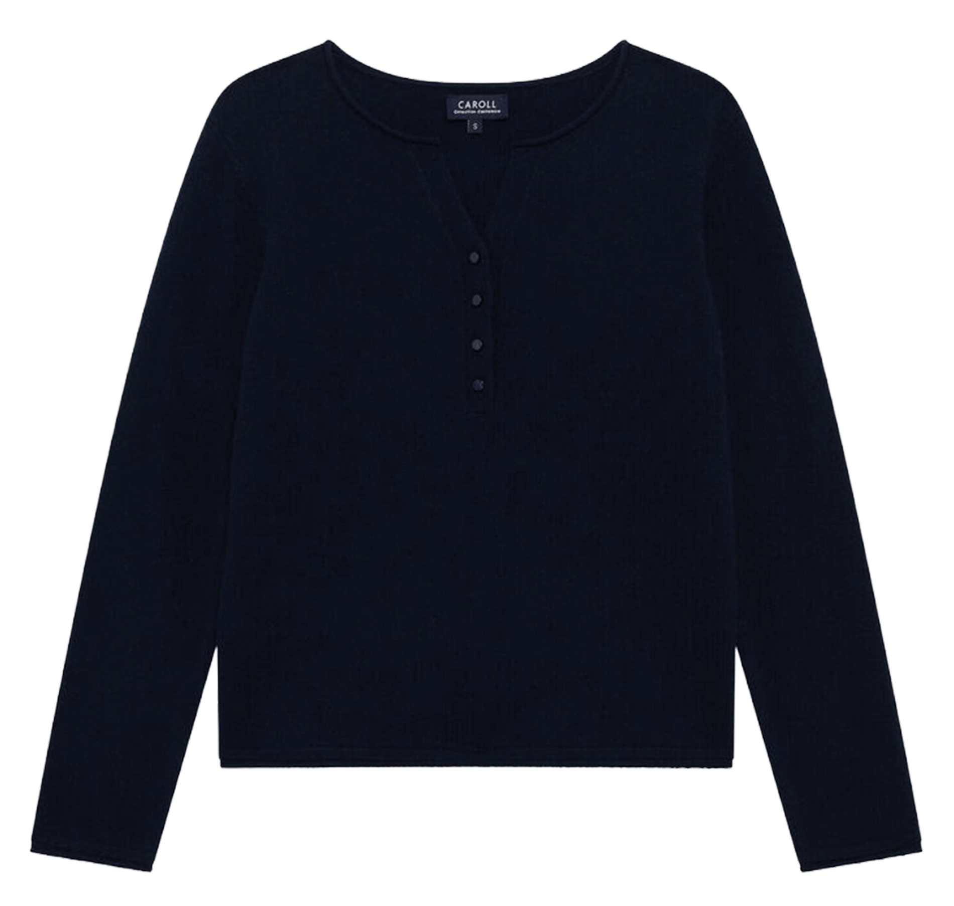 Cashmere plain Tunisian collar sweater CAROLL Blue