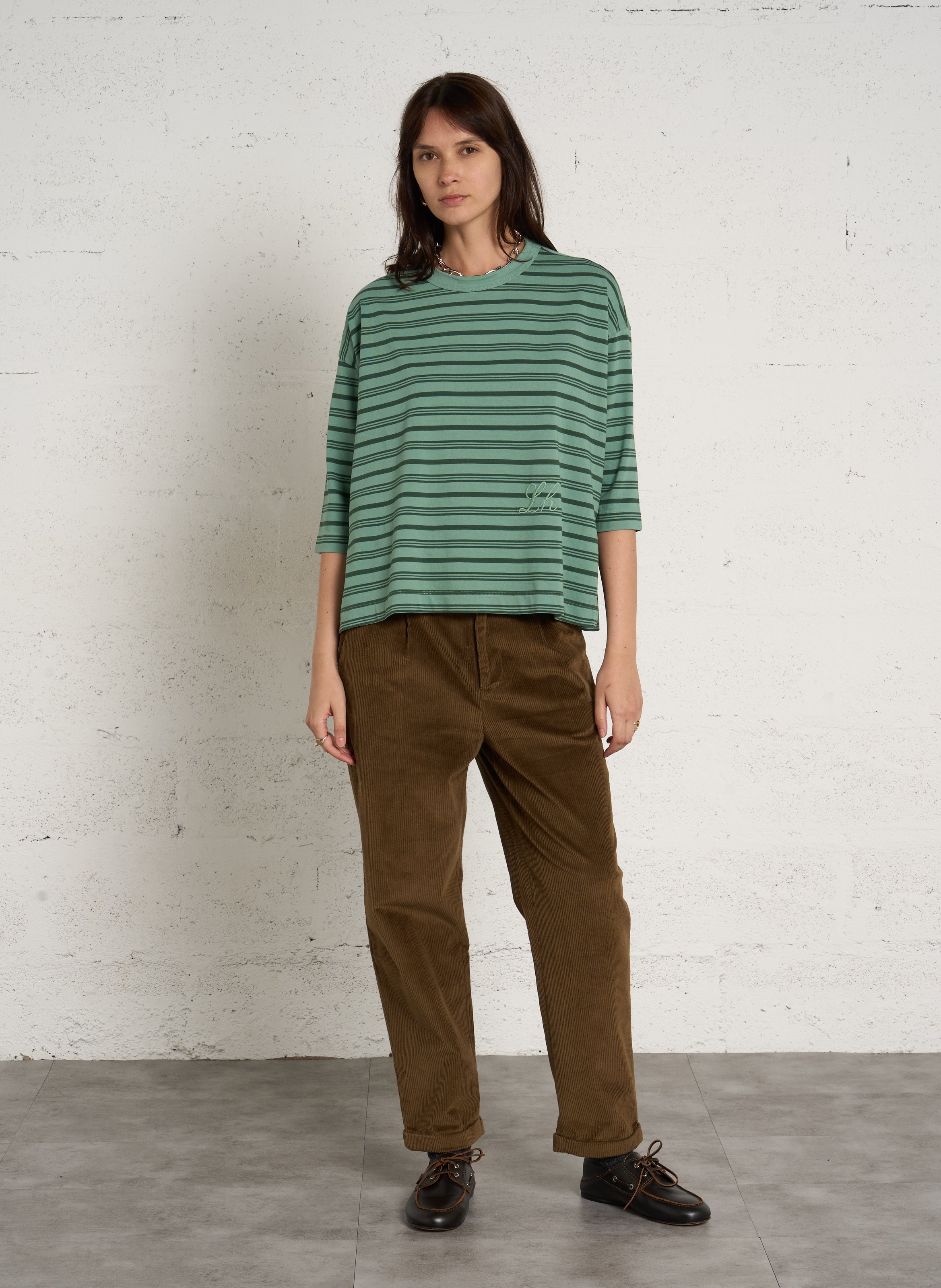 Gestreept oversized T-shirt met 3/4-mouwen LEON & HARPER Groen