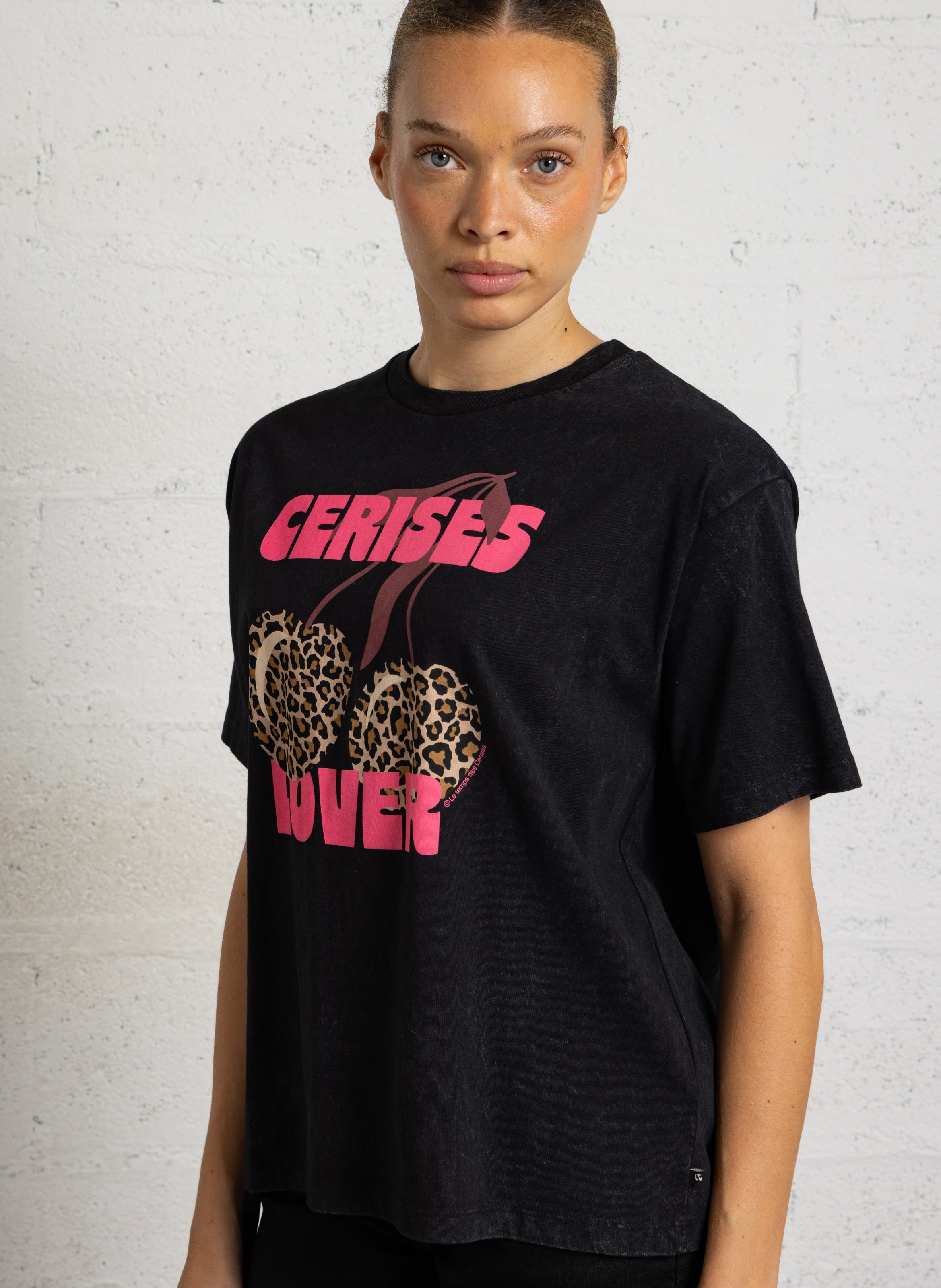 Baumwoll-T-Shirt mit Rundhalsausschnitt LE TEMPS DES CERISES Schwarz