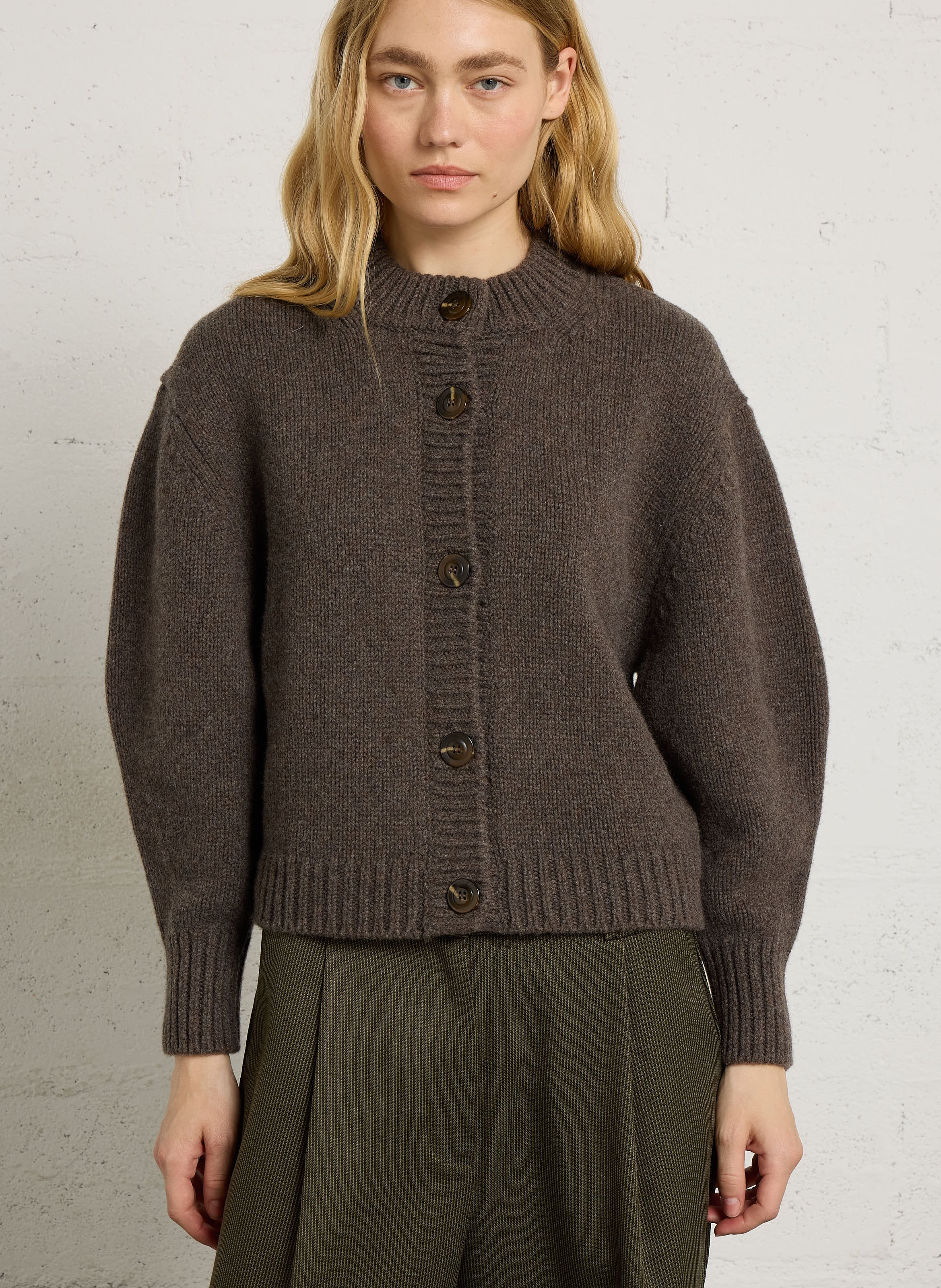 Cardigan col rond en laine SOEUR Marron