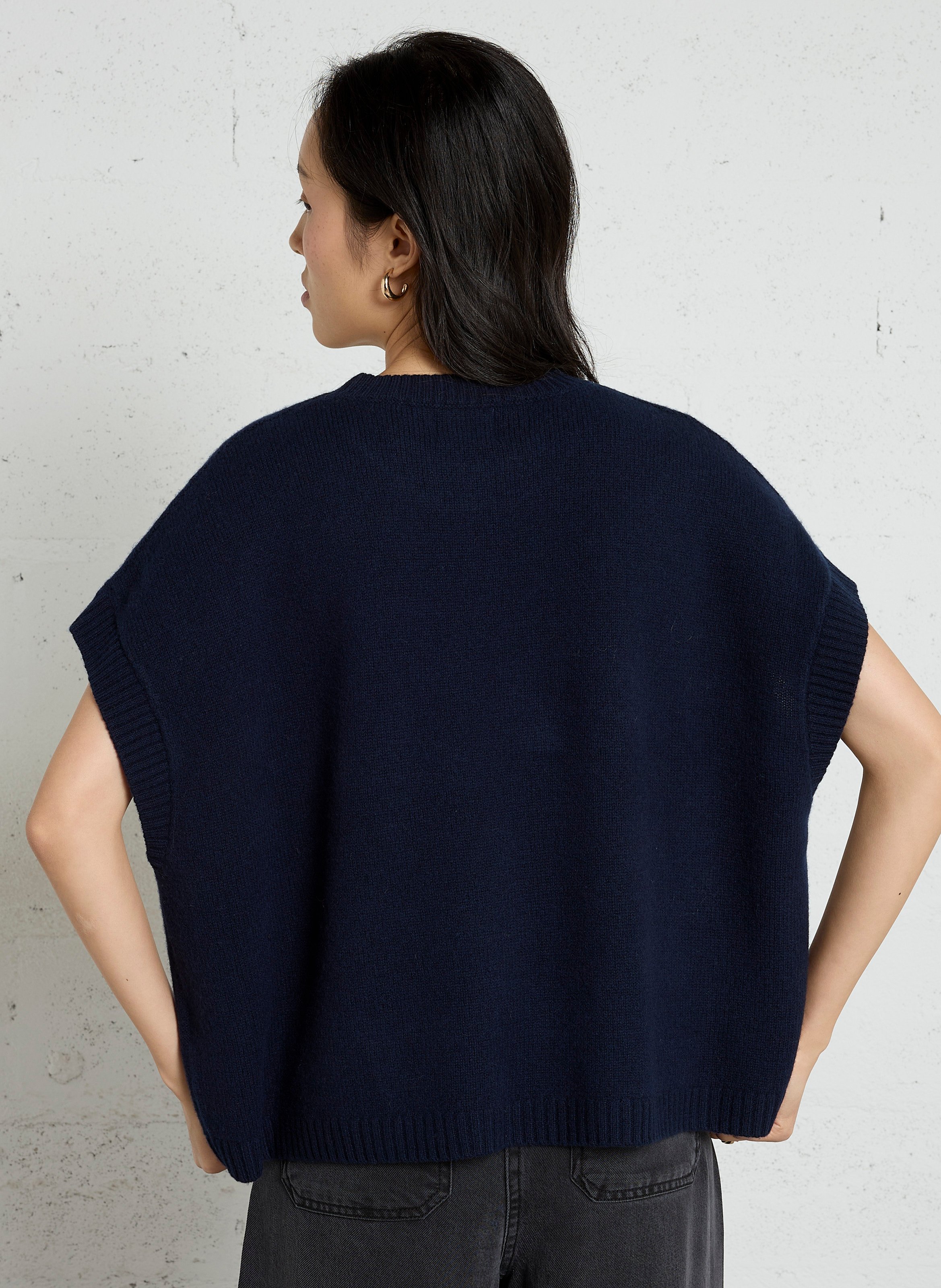 Pull sans manches torsadé en laine  BELLA JONES Bleu