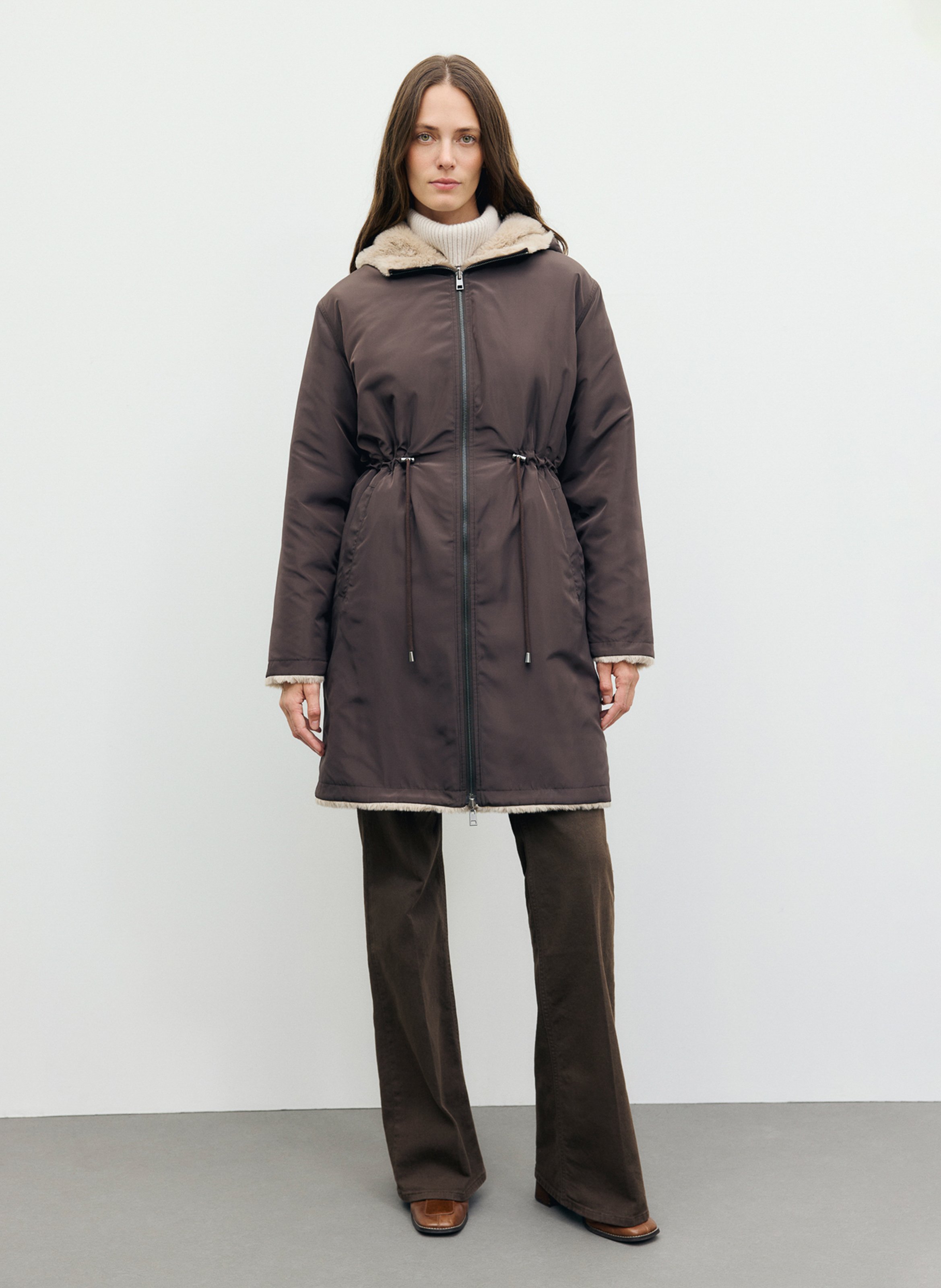 Reversible hooded fitted parka GERARD DAREL Brown