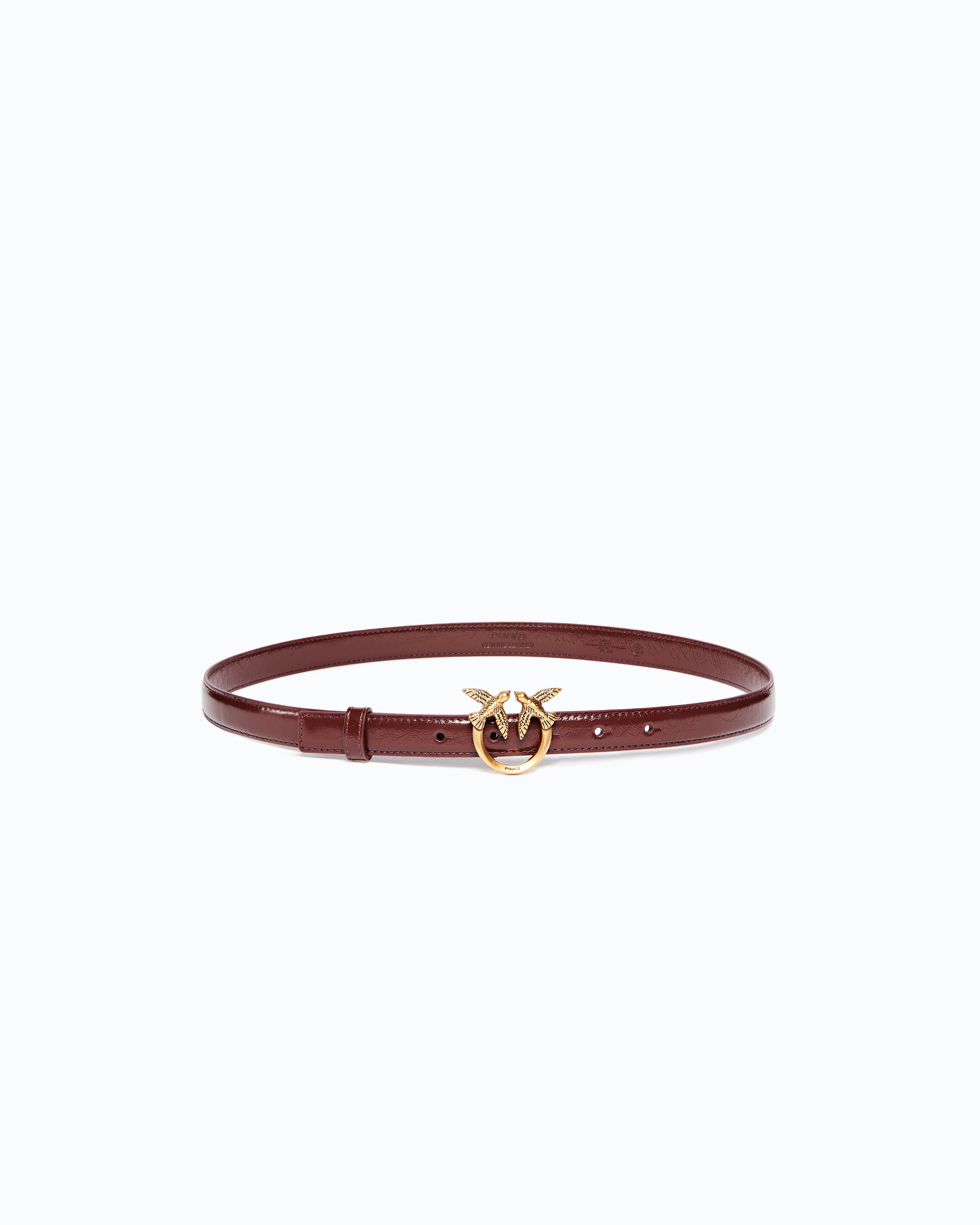 Glossy leather belt with Love Birds buckle, 2 cm PINKO Brown