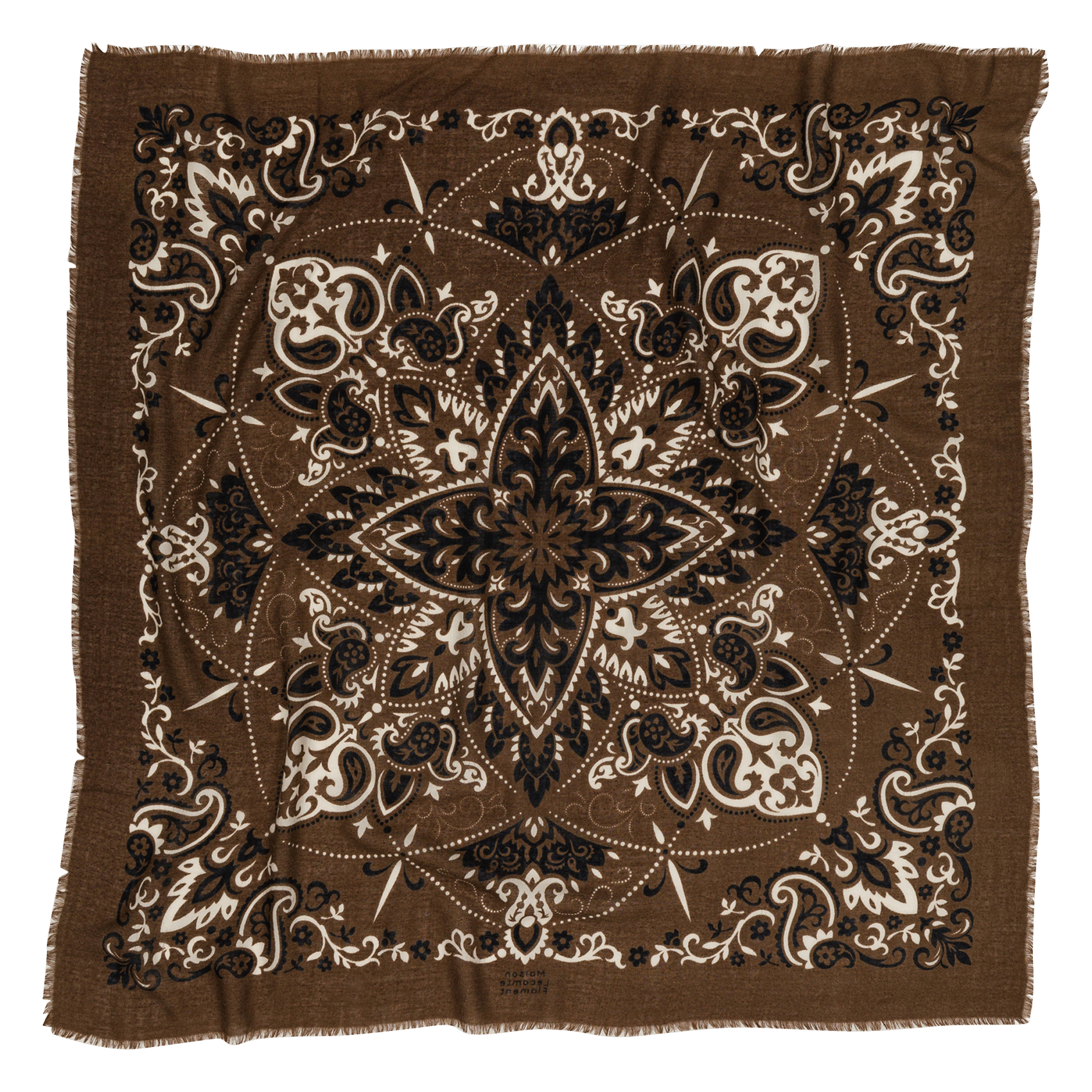 Printed wool and cashmere scarf MAISON LECOMTE FLAMENT Brown