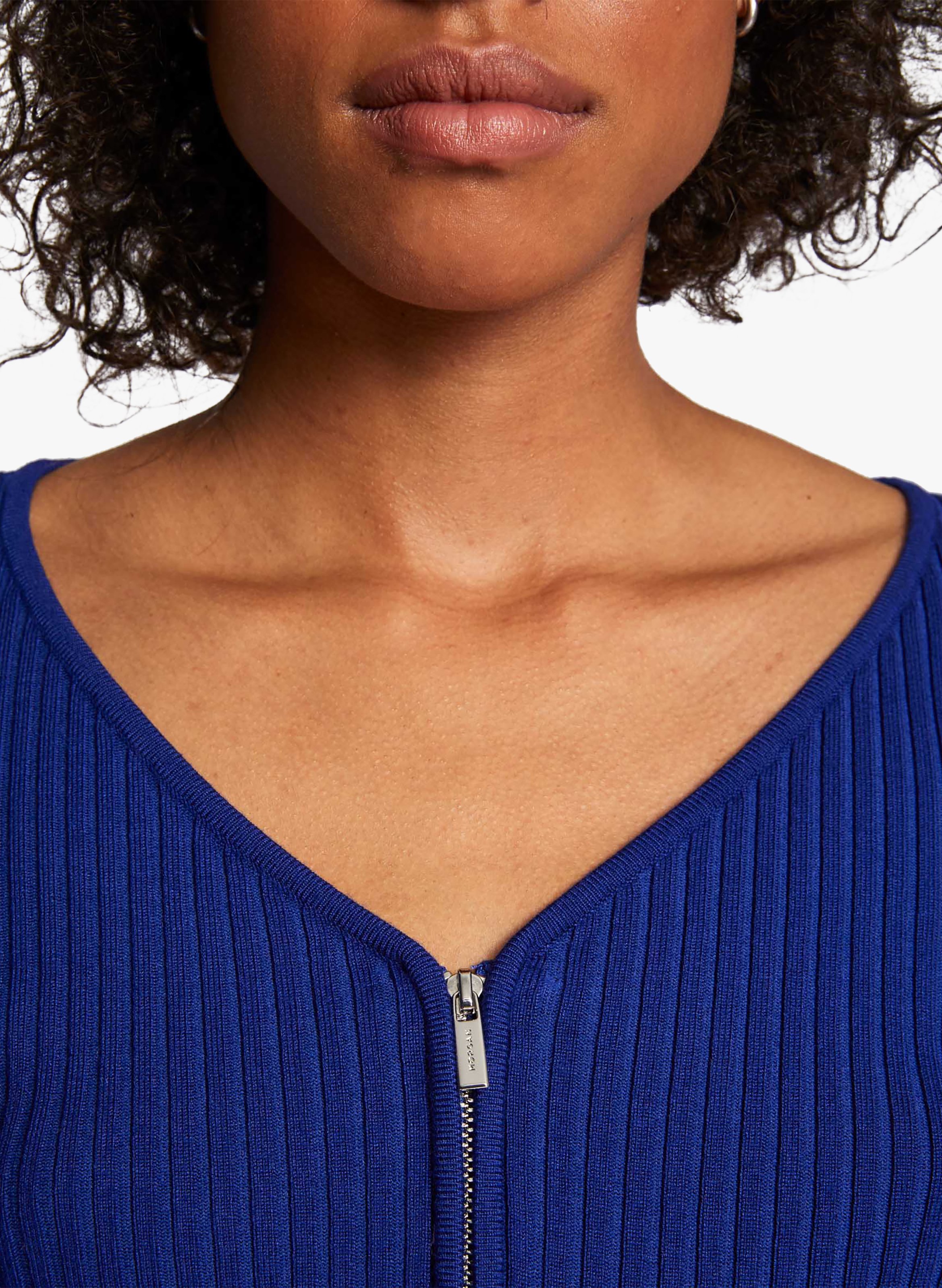 Trui van ribtricot met V-hals en rits MORGAN Blauw