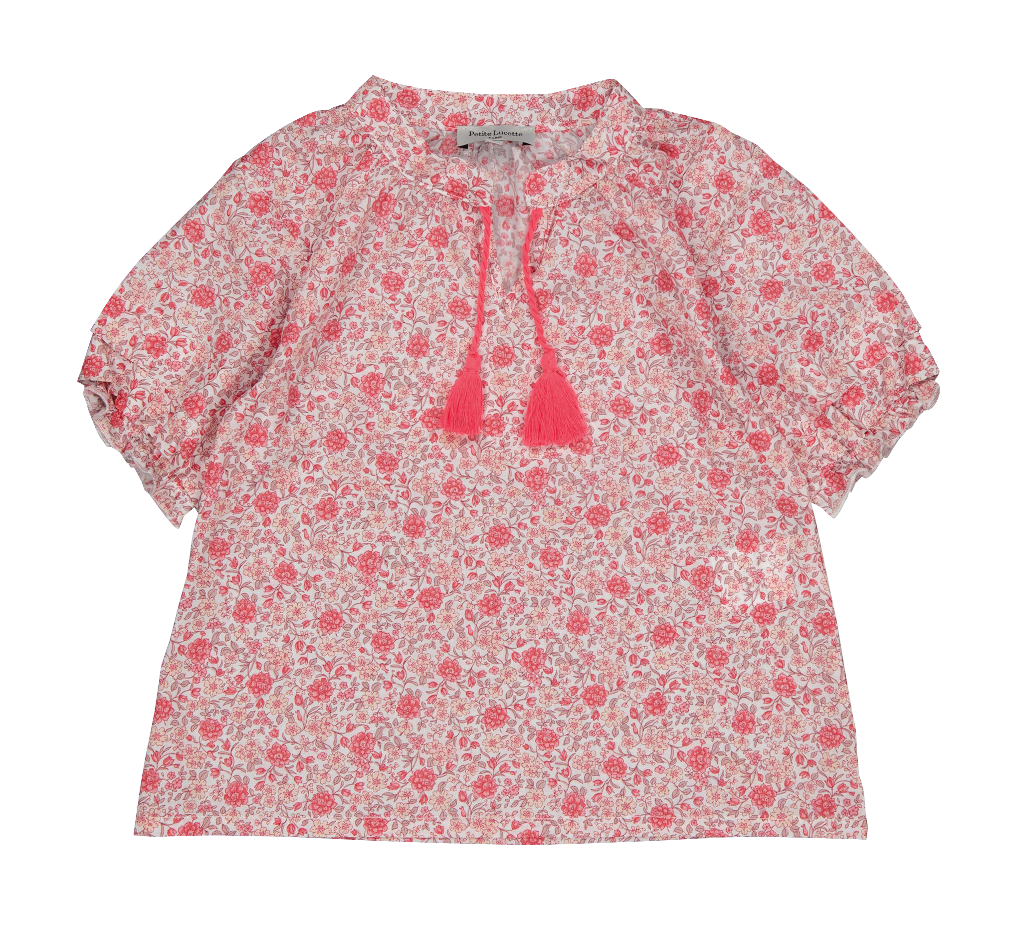 Blouse col tunisien imprimée en coton bio PETITE LUCETTE Rose