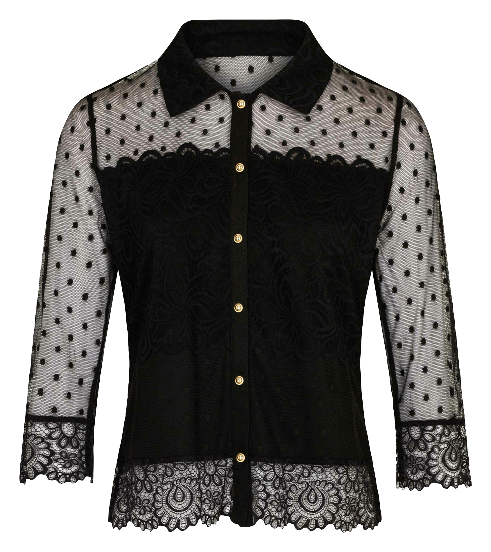 Rechte top met reverskraag en plumetisborduursel MORGAN Zwart