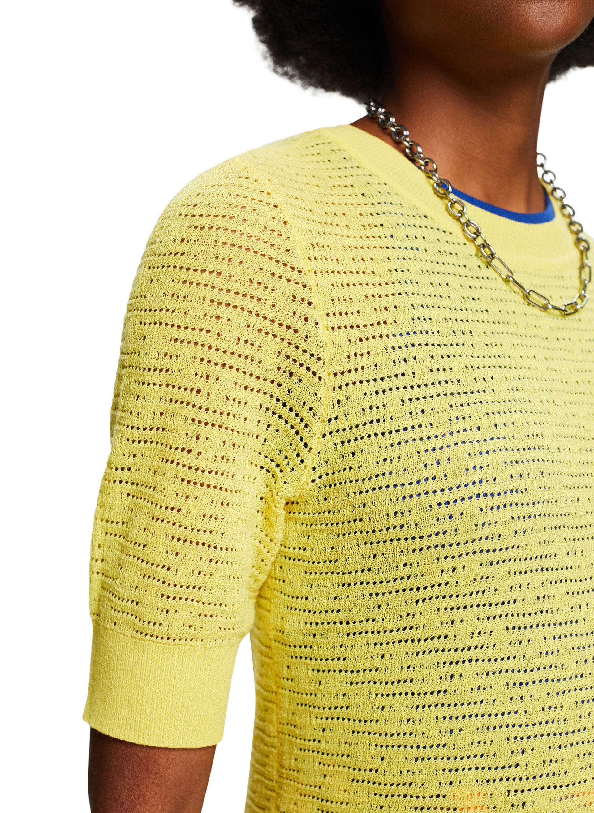 Pull moulant col V à manches courtes ESPRIT Jaune