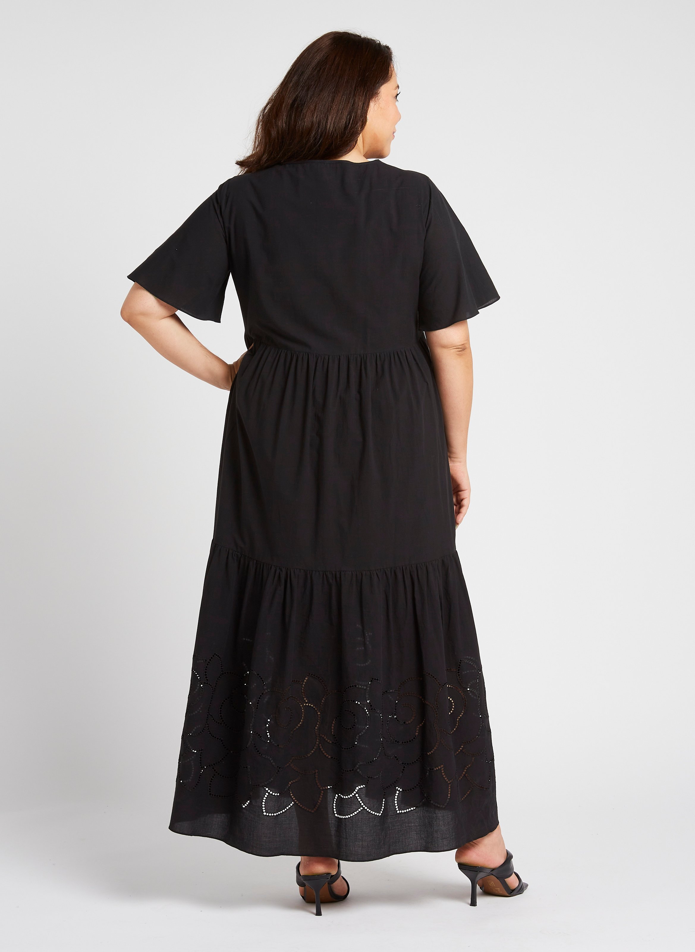 Langes Kleid mit Baumwollstickerei PERSONA by Marina Rinaldi Schwarz