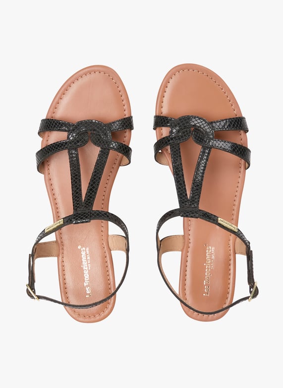 Sandales plates en cuir croco Hactress Noir-Serp Les tropeziennes