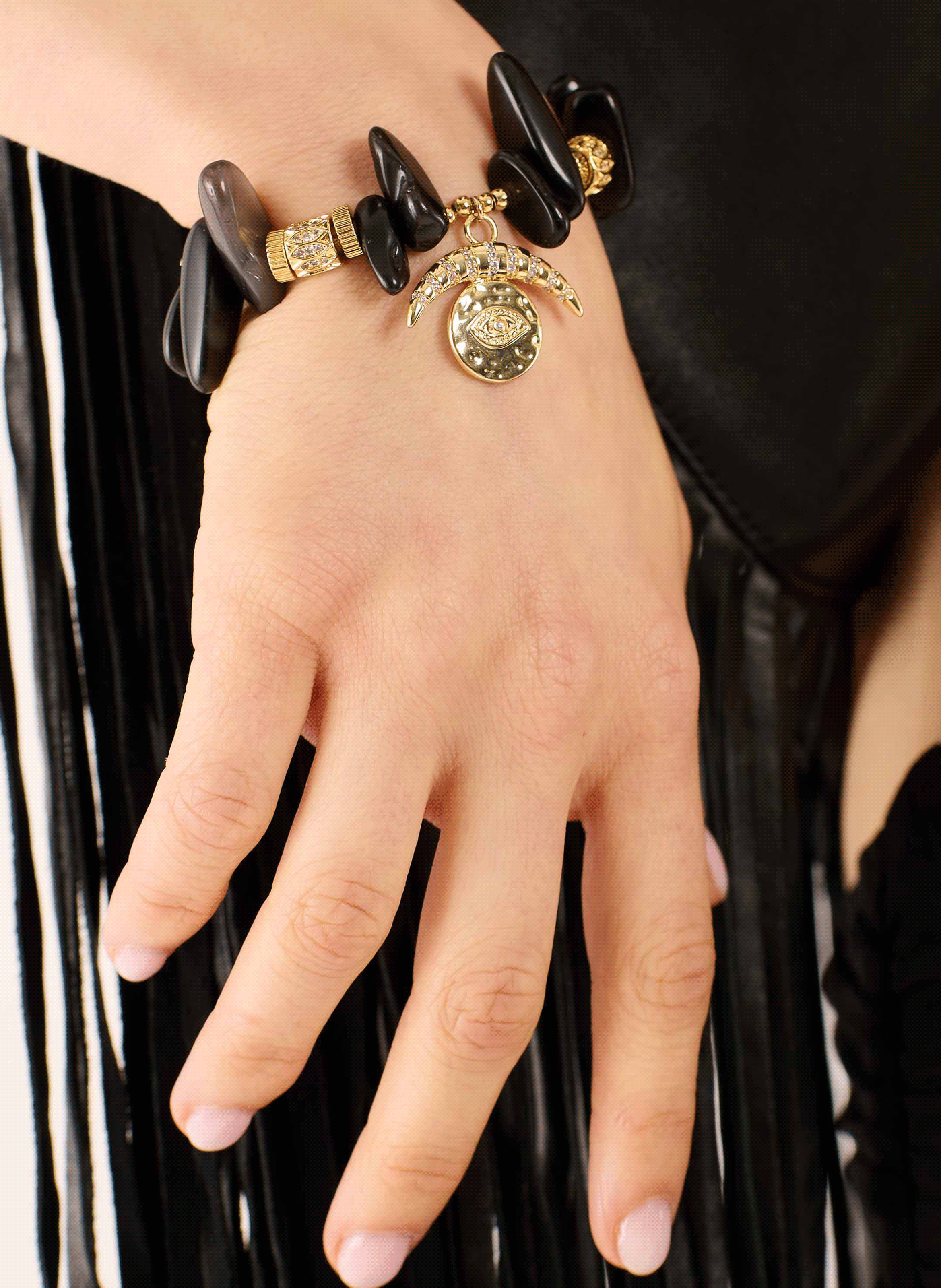 Chain bracelet with stones and pendant HIPANEMA Black