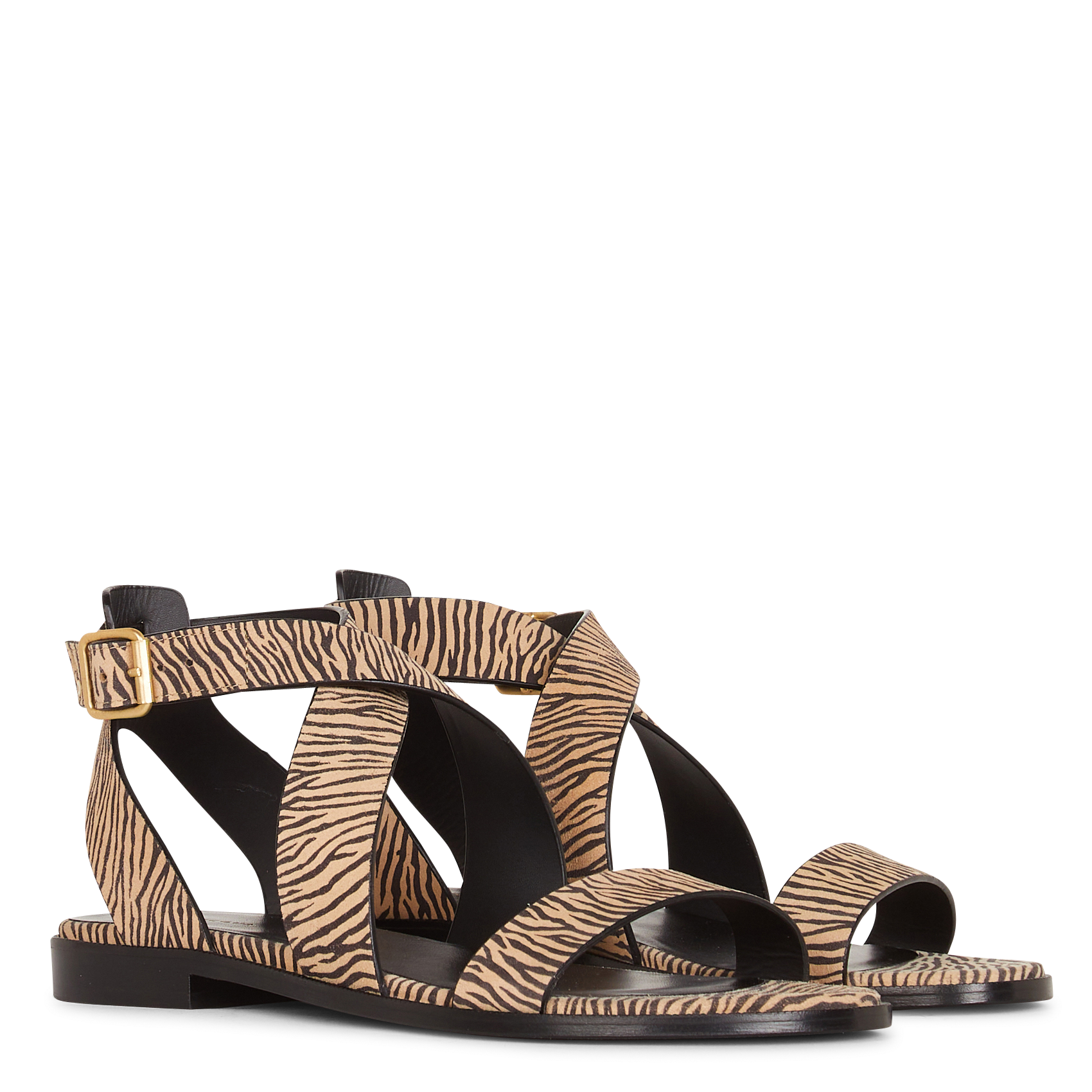 Sandales plates en cuir velours imprimé RIVECOUR Blanc