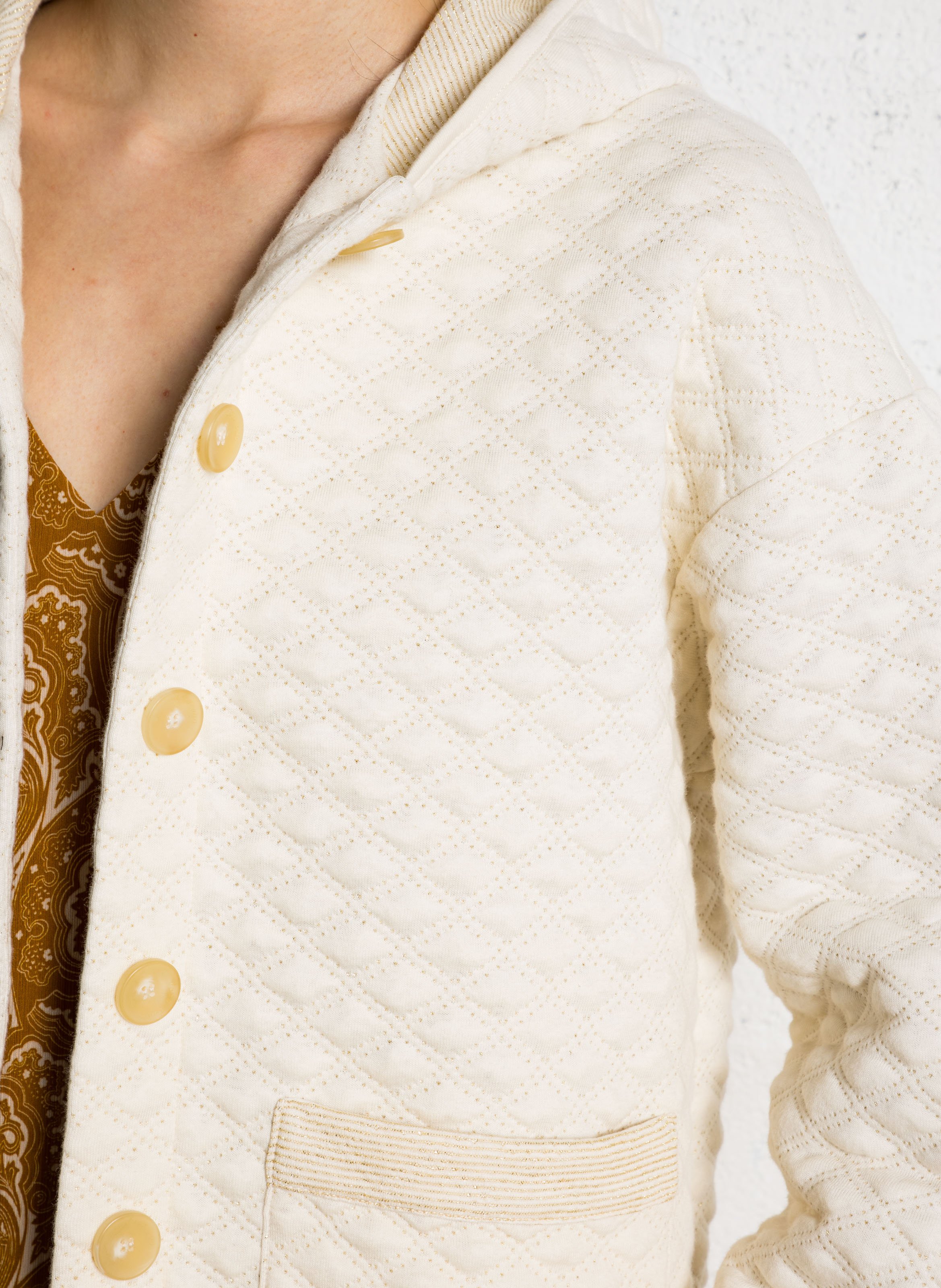 Straight-cut cotton hooded cardigan ONE STEP White