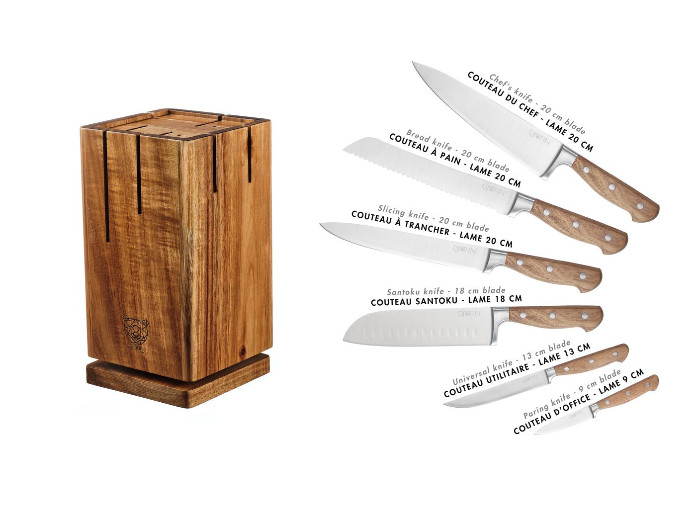 Jakob Skagen Kitchen Knife Set - 7 pieces BJORN Brown