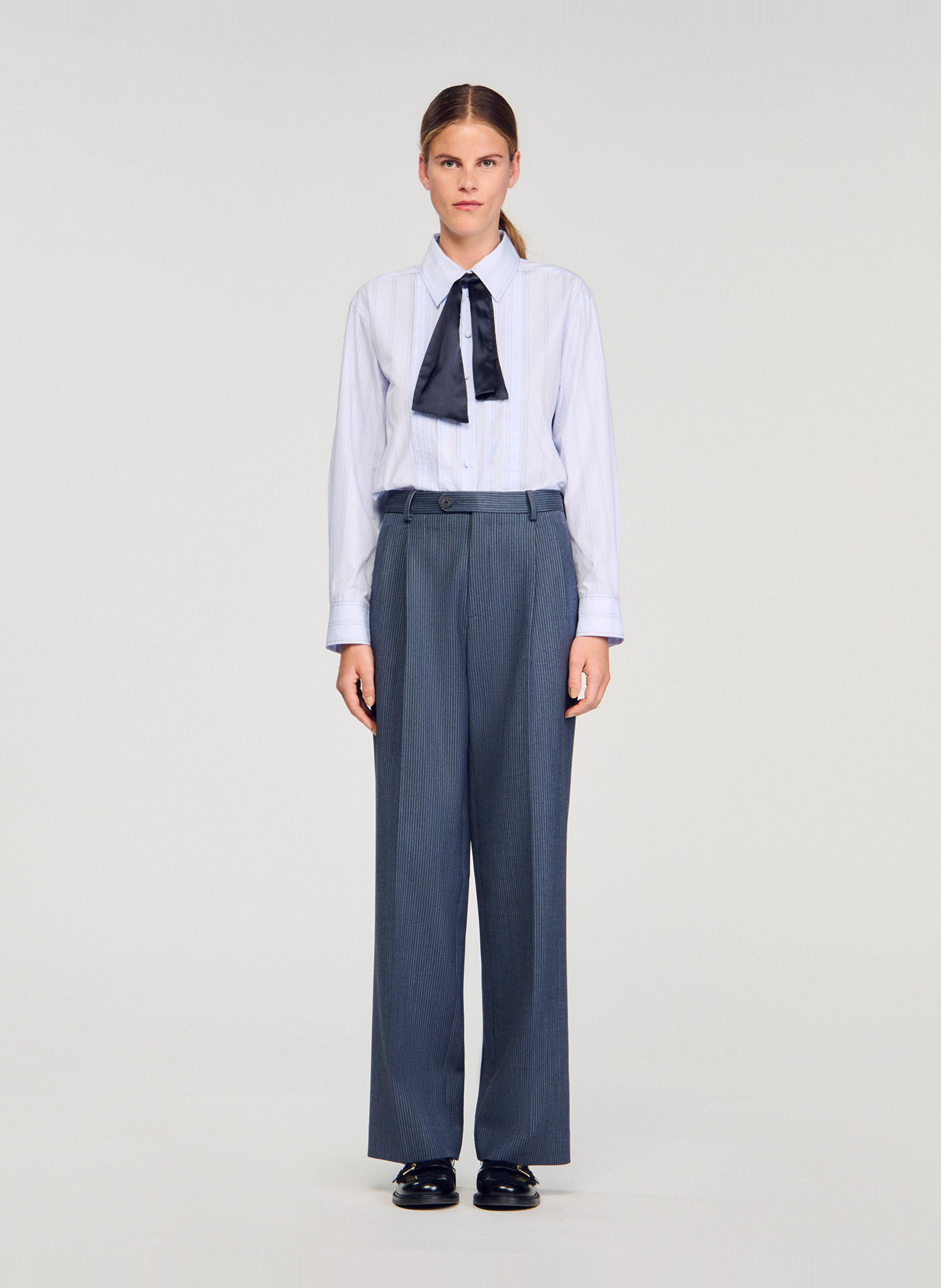 Straight Striped Pleated Trousers SANDRO Blue