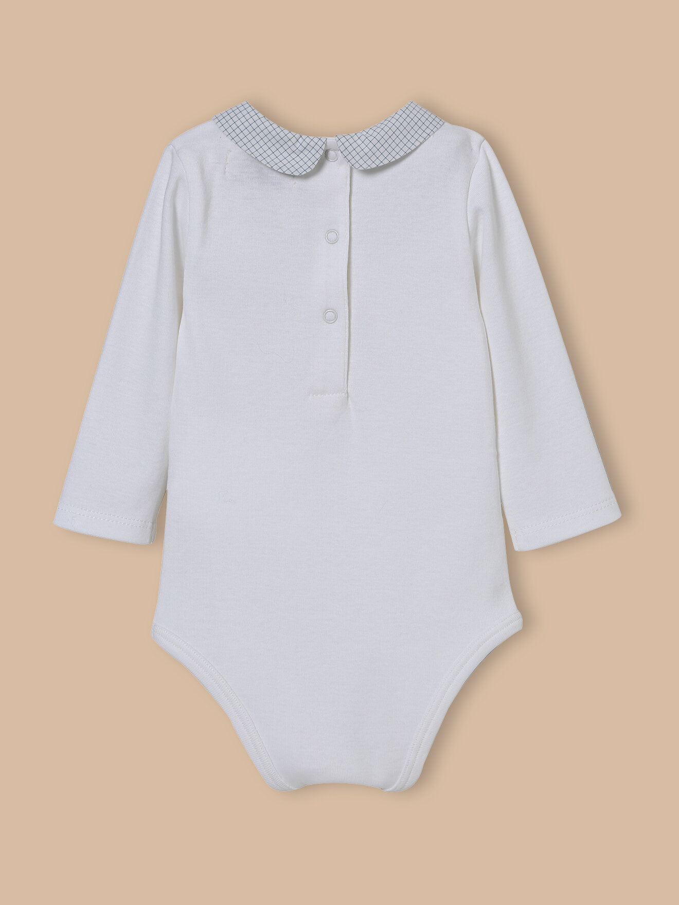 Checked organic cotton bodysuit with collar CYRILLUS Blue