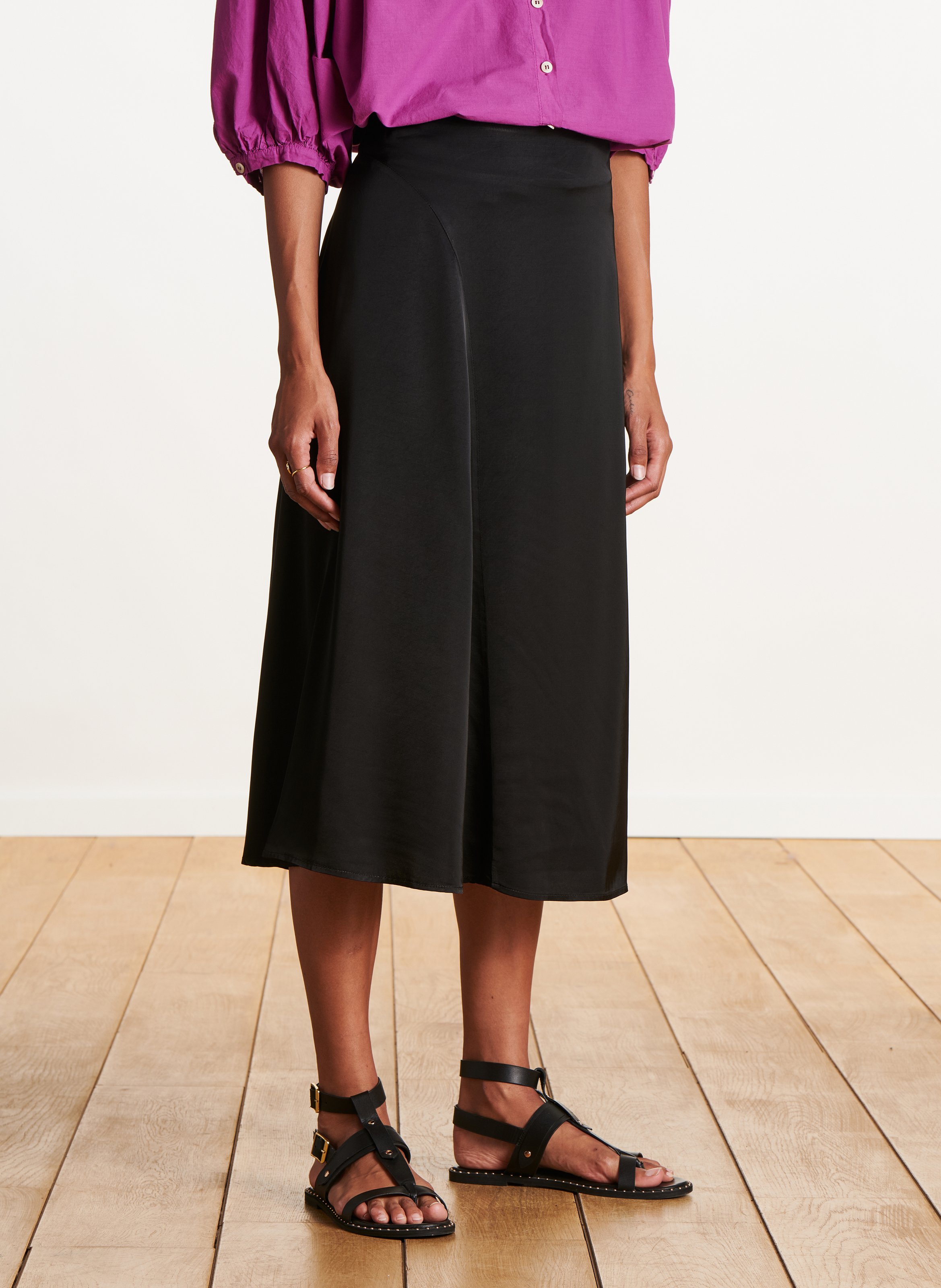 Jupe midi satinée LA FEE MARABOUTEE Noir