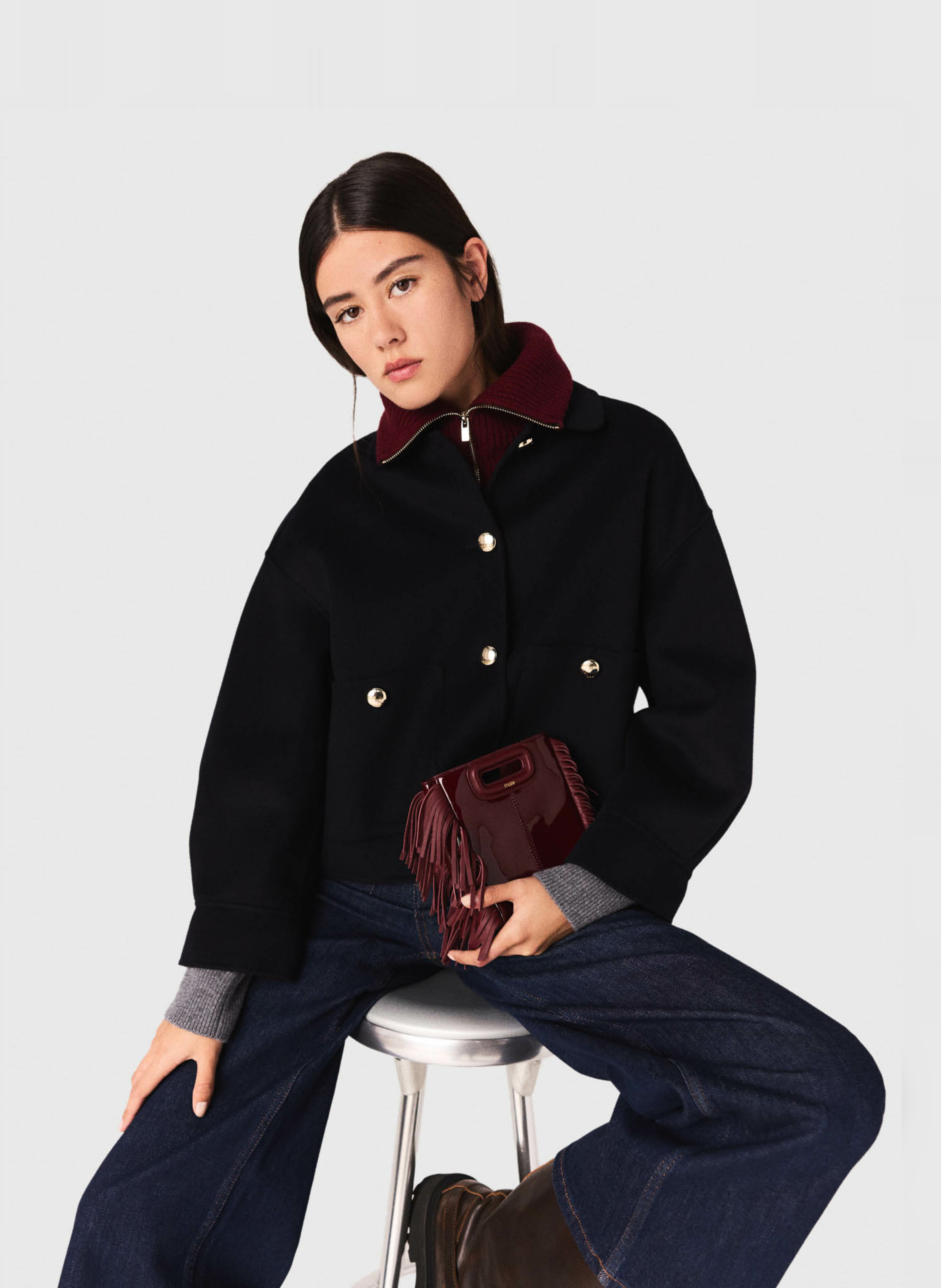 Veste courte ample en laine mélangée MAJE Bleu