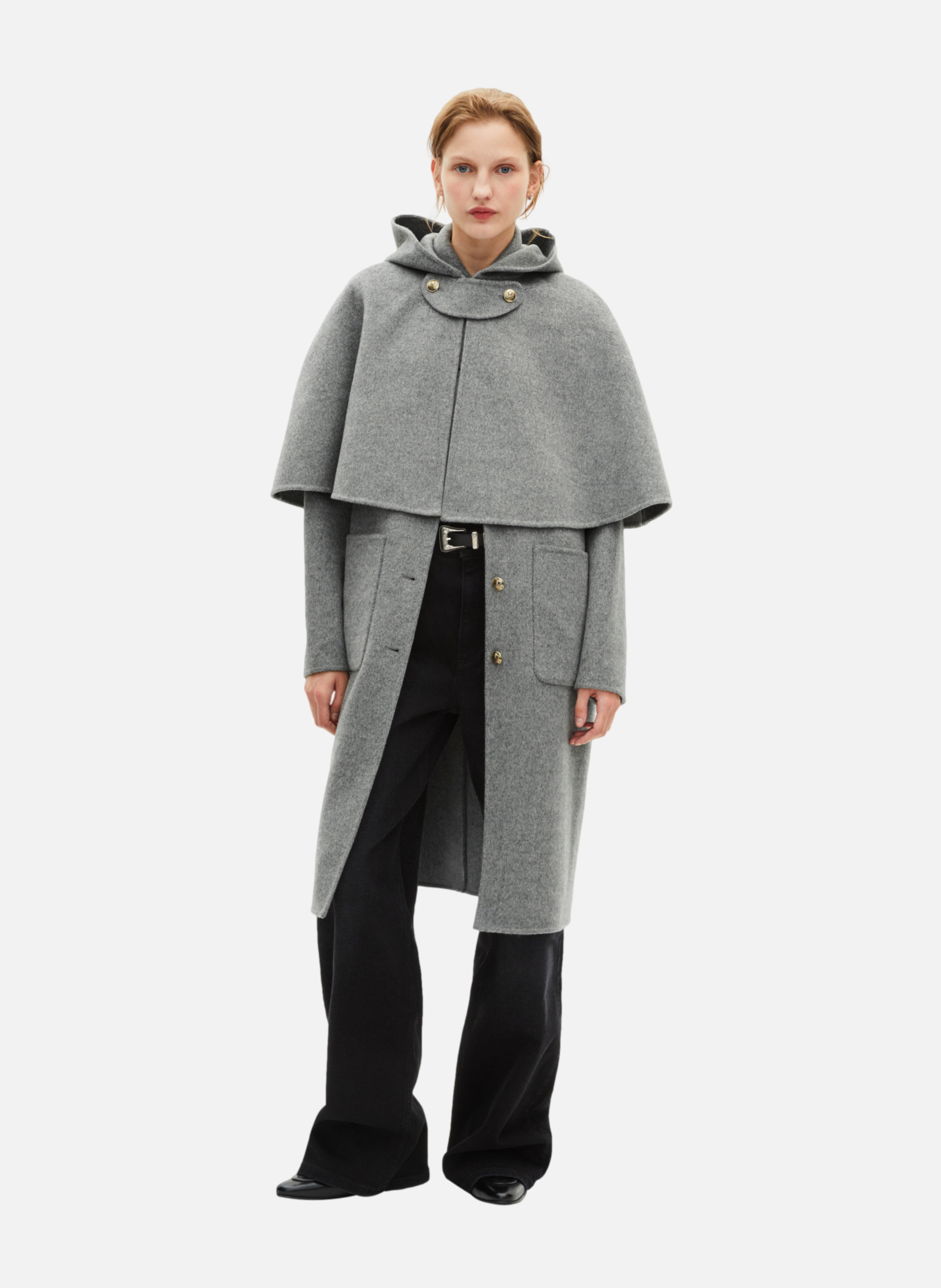 Long double-faced coat with cape THE KOOPLES Grey
