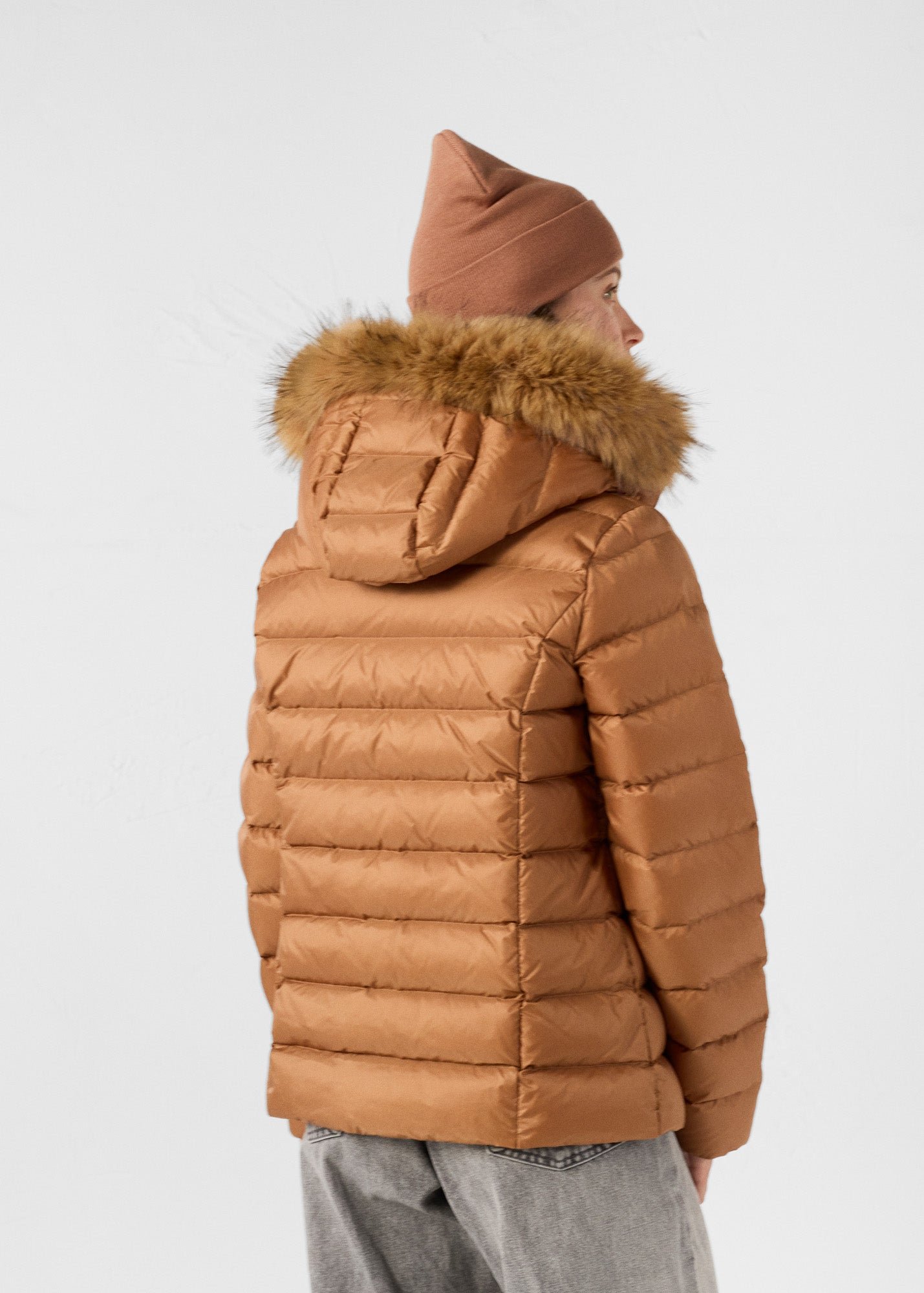 Luxury cold weather hooded puffer coat JOTT Brown