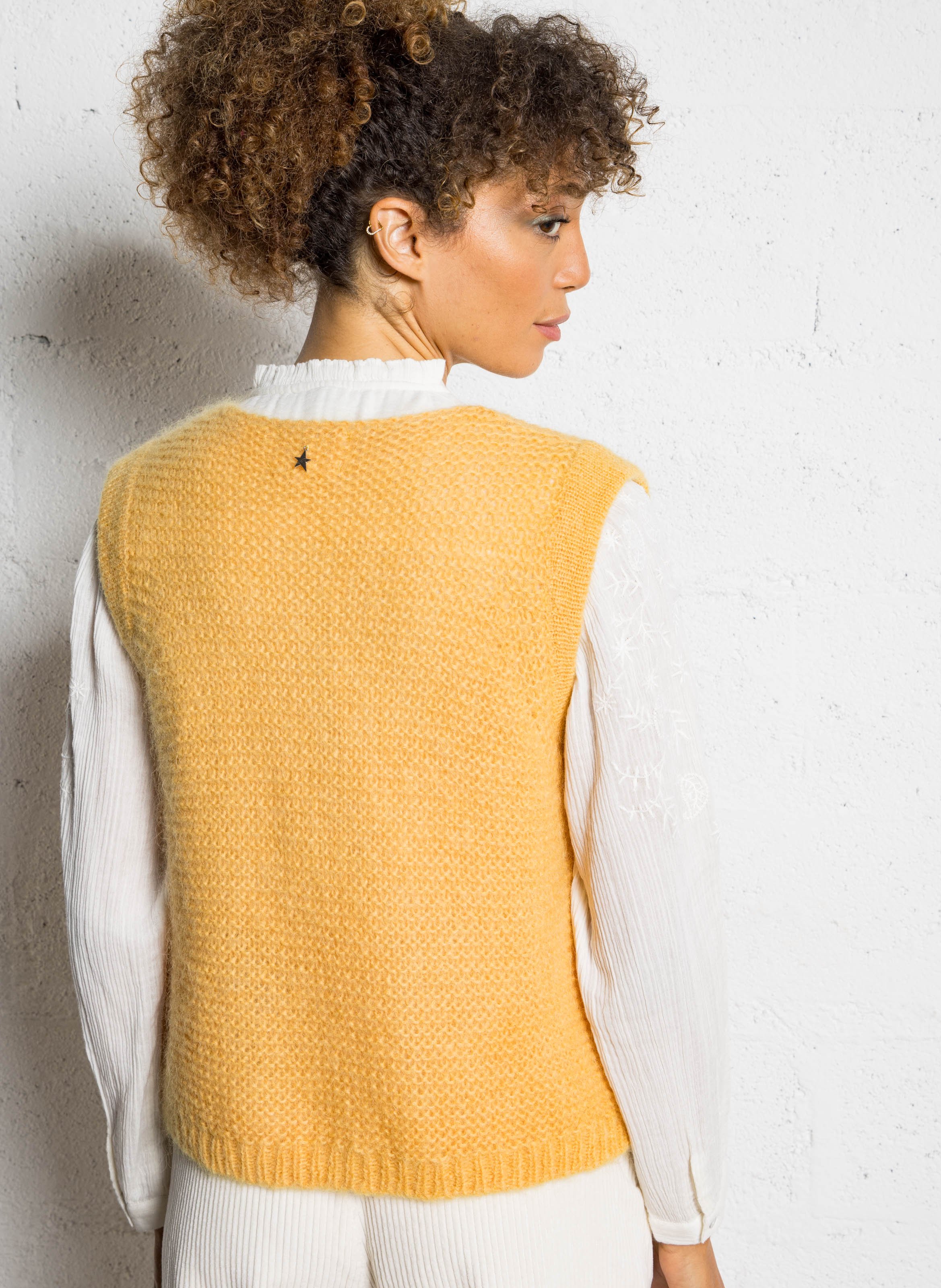 Gilet court en mohair et alpaga  SUD EXPRESS Jaune