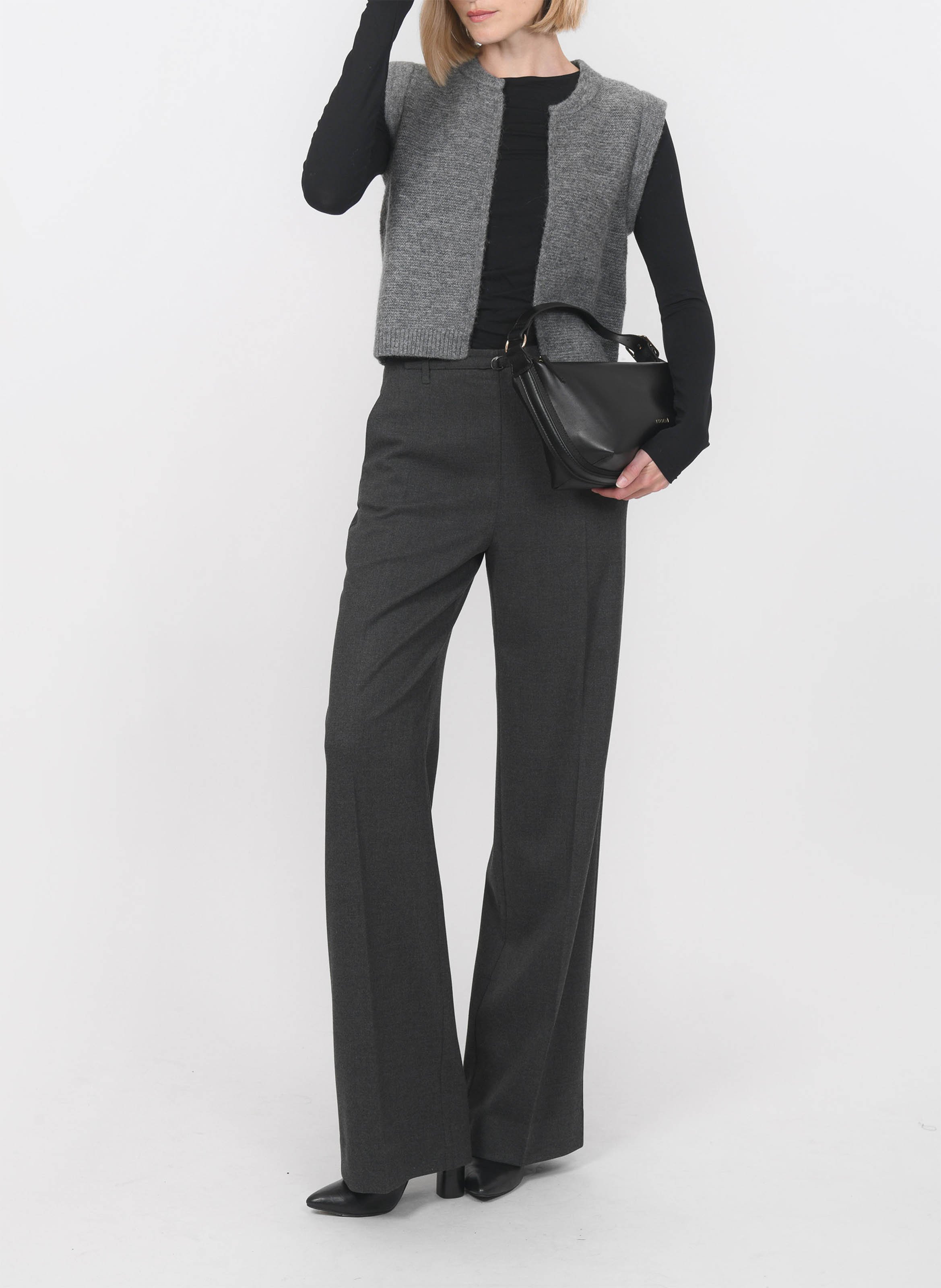 Gilet ouvert sans manches en maille mélangée KOOKAI Gris