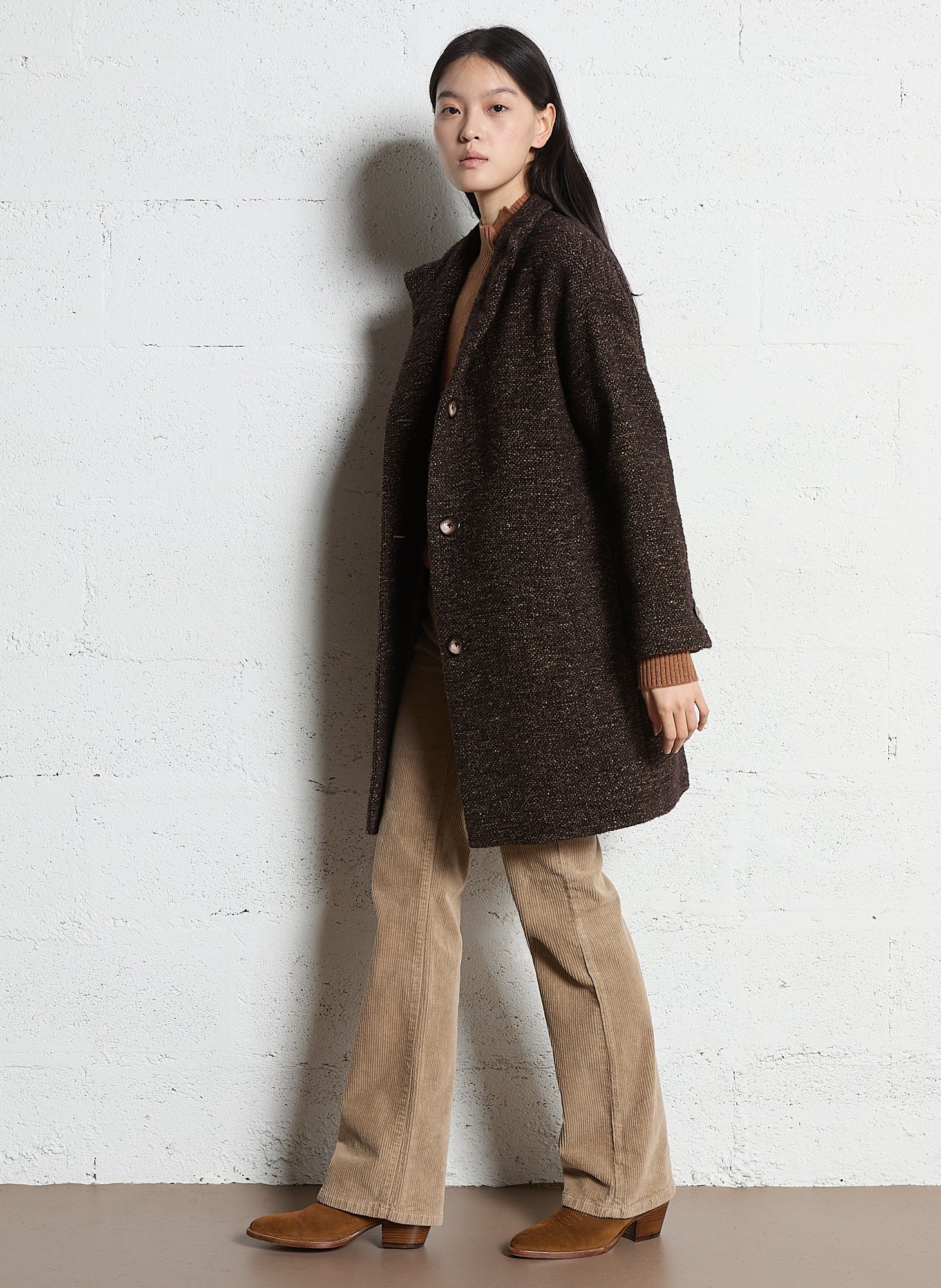Straight cut high collar buttoned caban MAISON 123 Brown